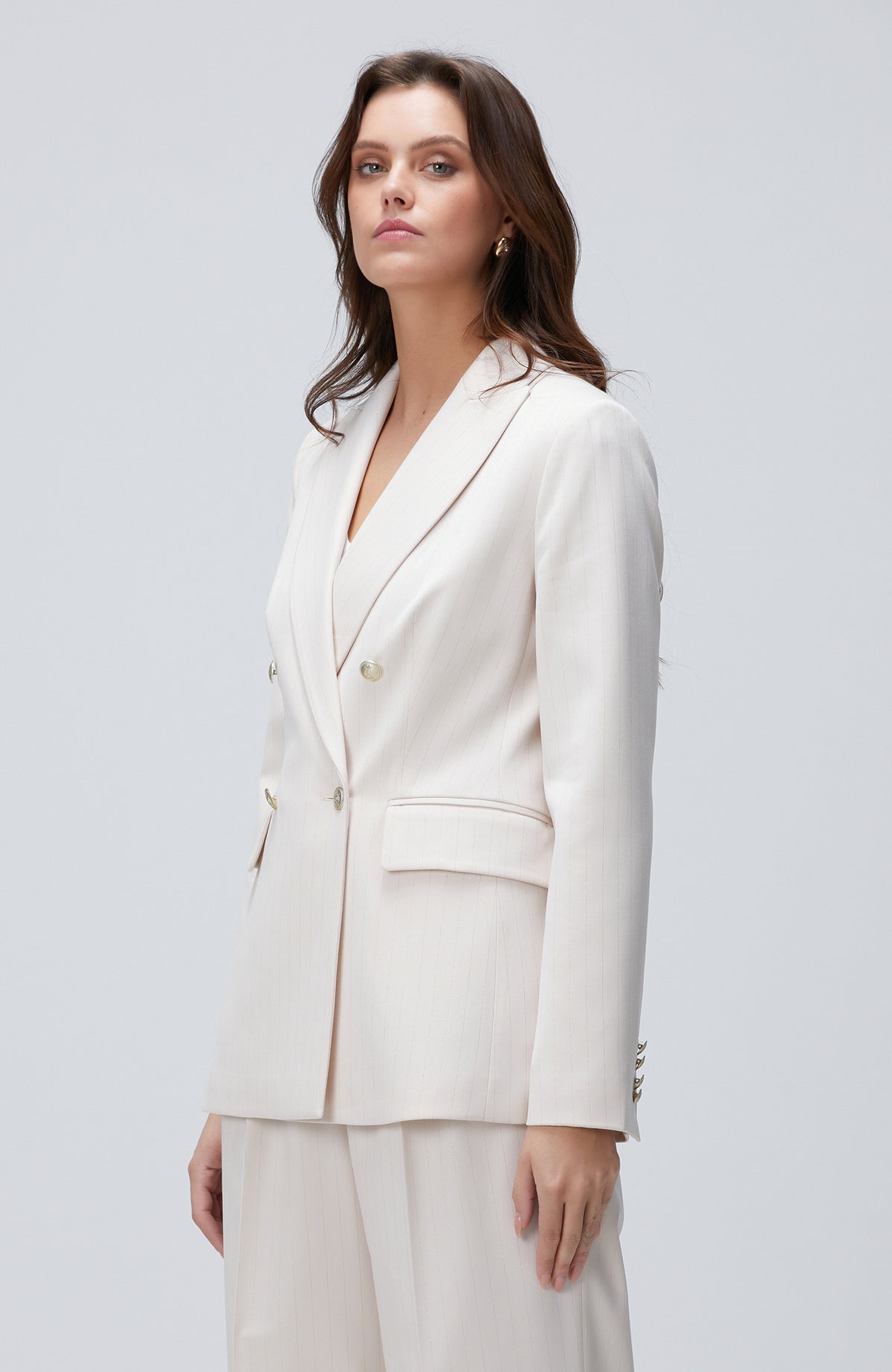 WOMEN'S Beige Striped Blazer