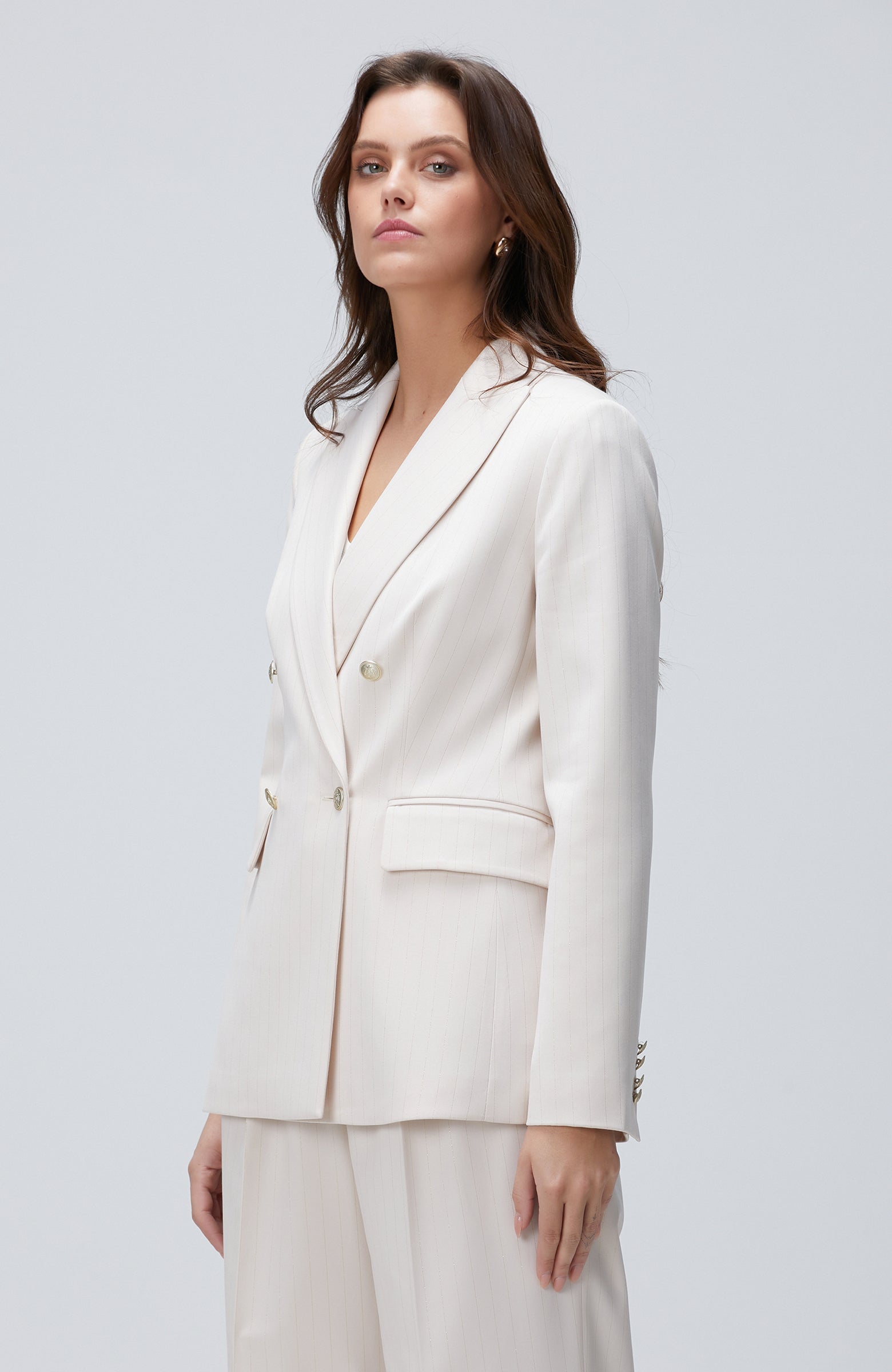 WOMEN'S Beige Striped Blazer