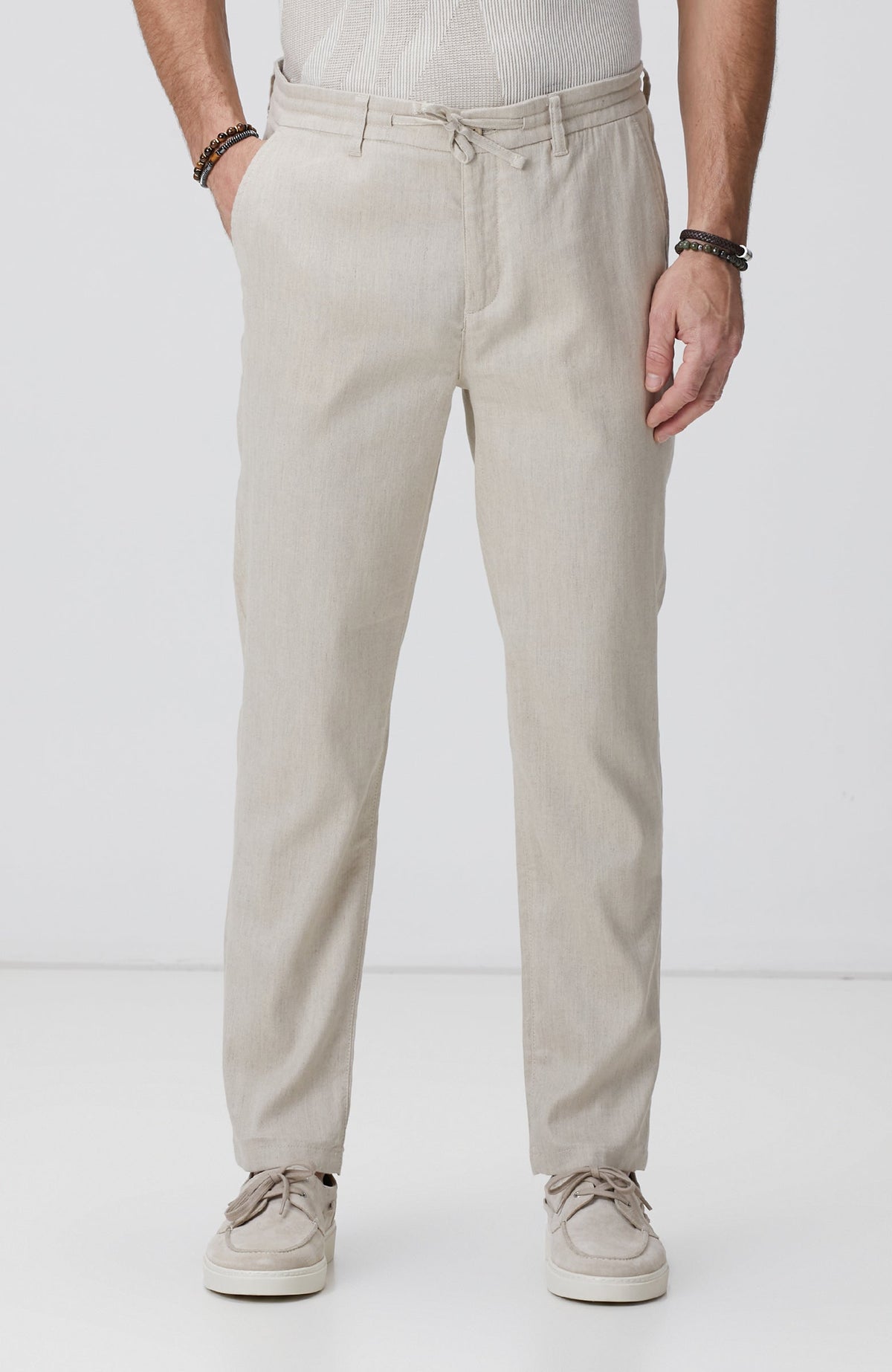 MEN'S Light Beige Linen Blend Casual Pants