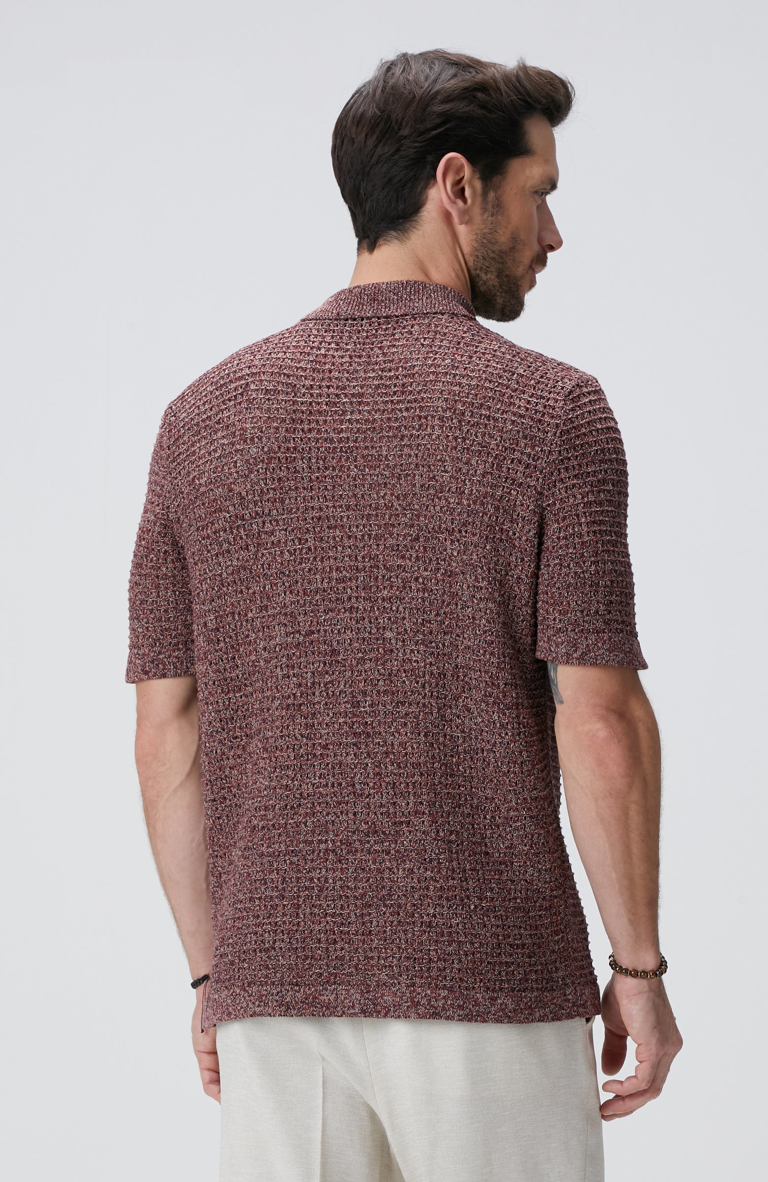 MEN'S Burgundy Linen Blend Knit Cardigan