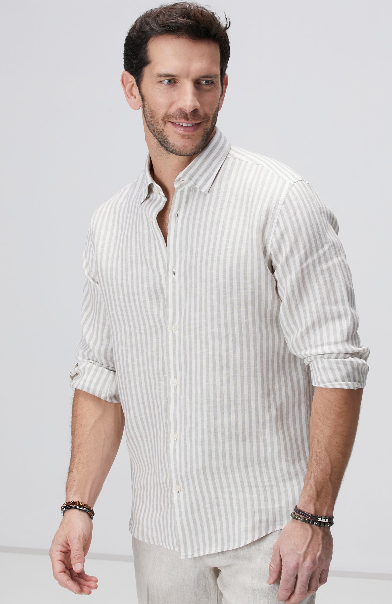 MEN'S Khaki White Linen Shirt