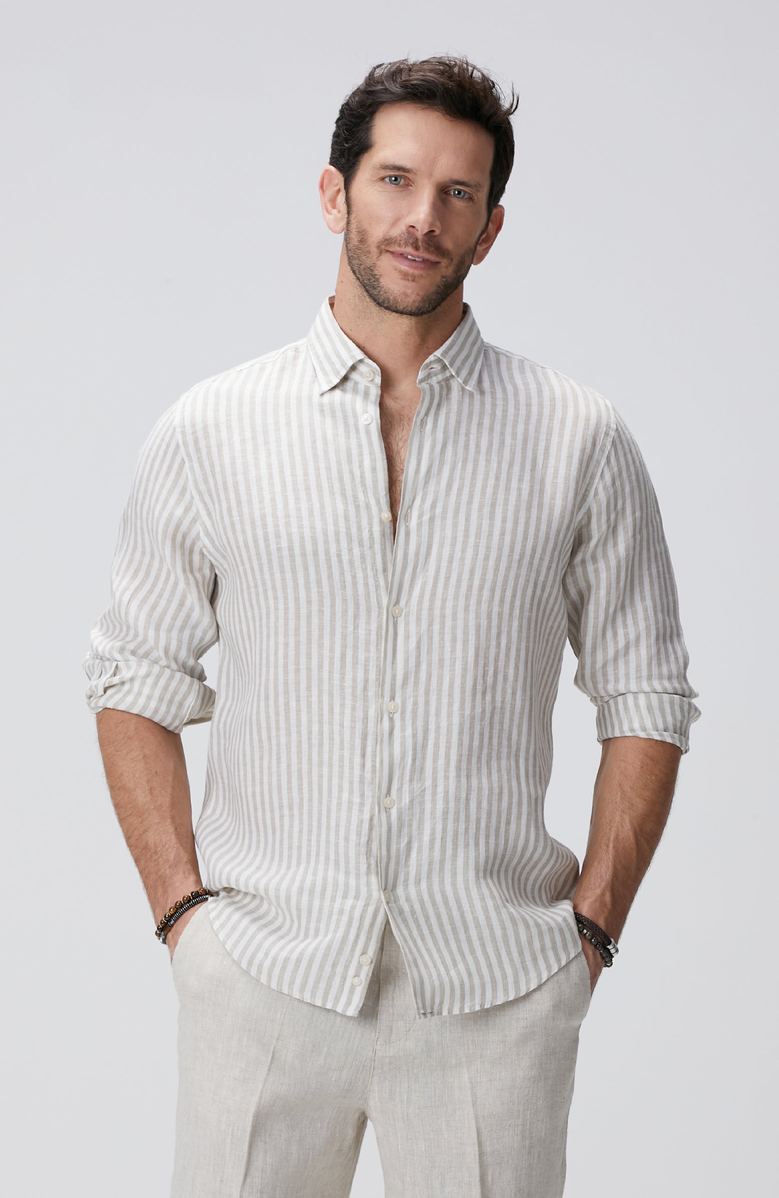 MEN'S Khaki White Linen Shirt