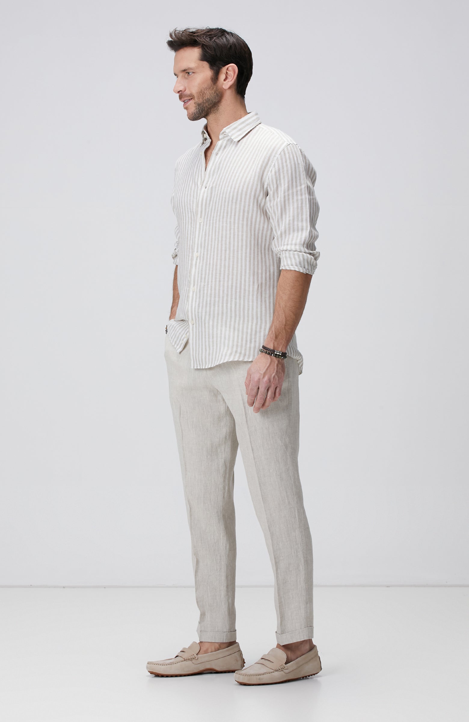 MEN'S Khaki White Linen Shirt