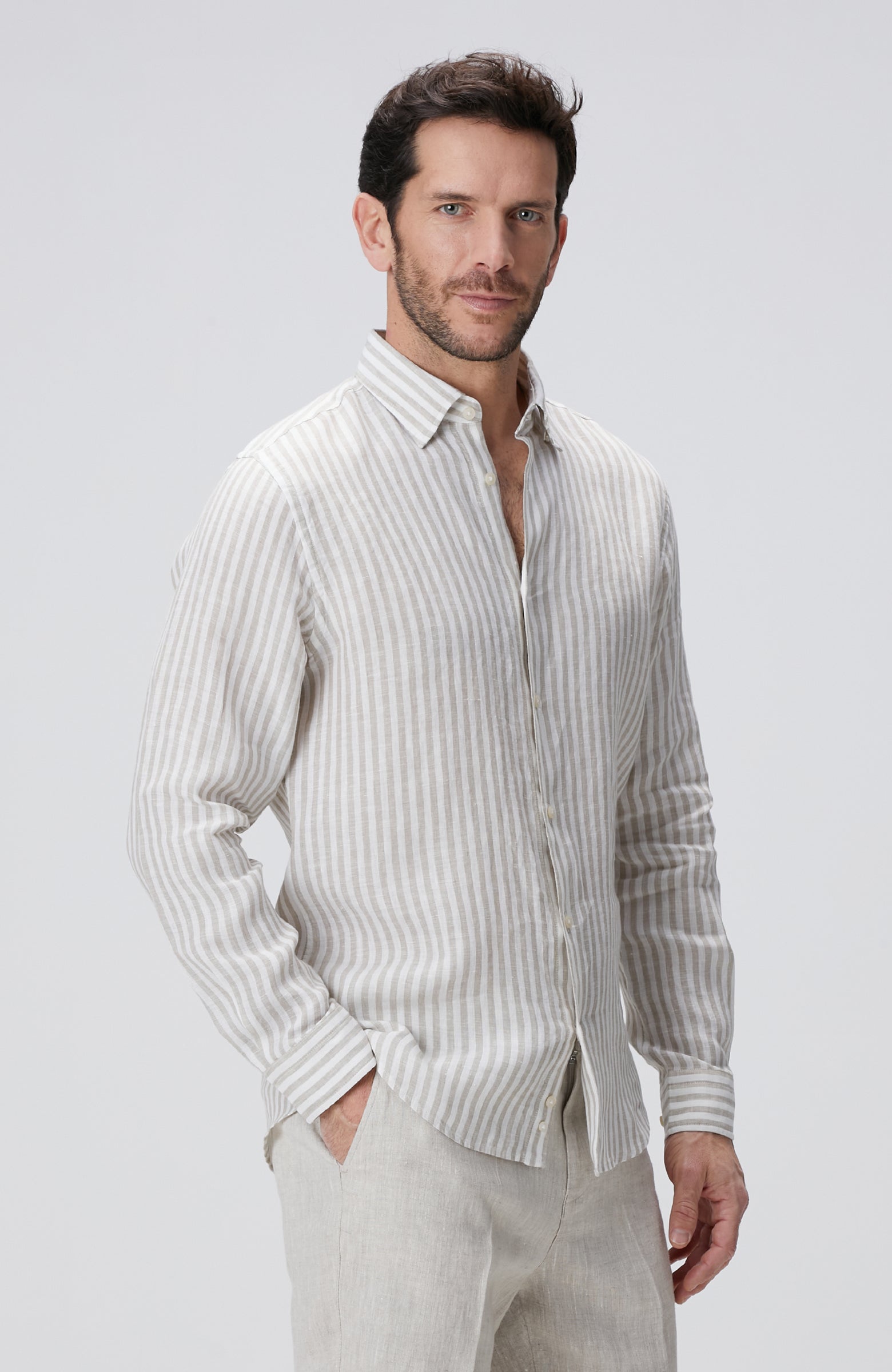 MEN'S Khaki White Linen Shirt