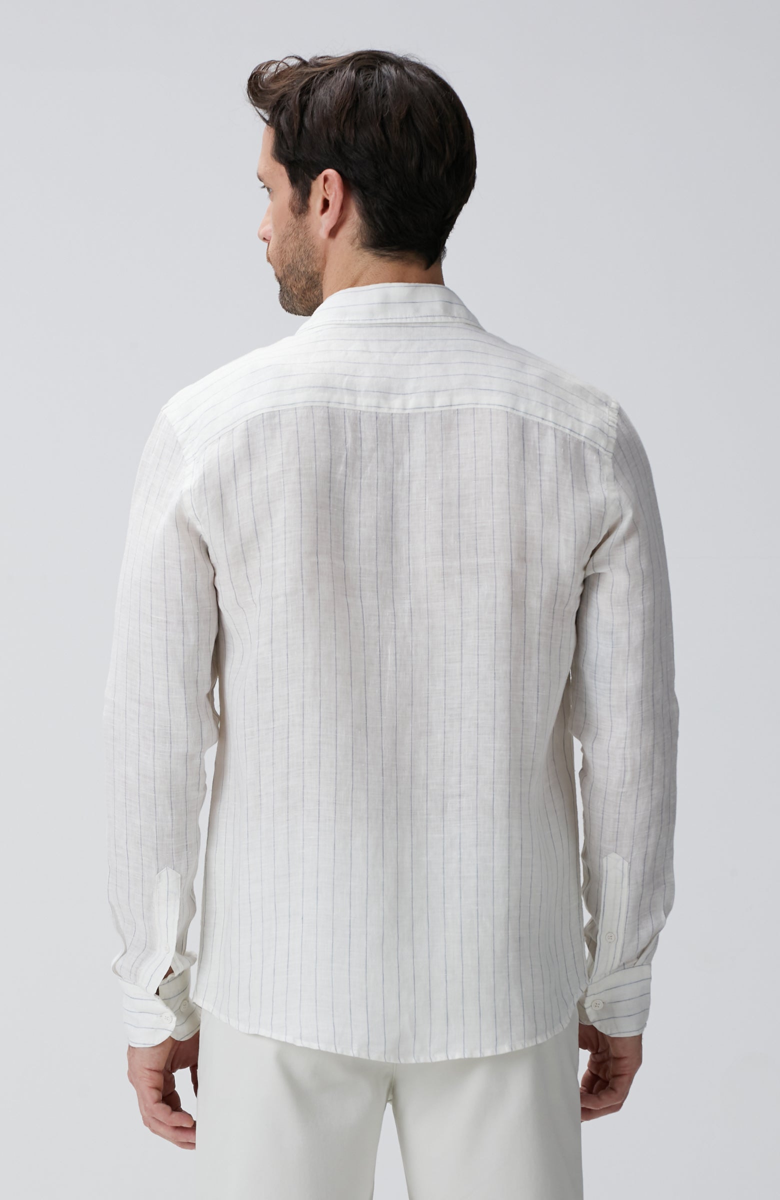 MEN'S White Stripe Pattern Linen Shirt