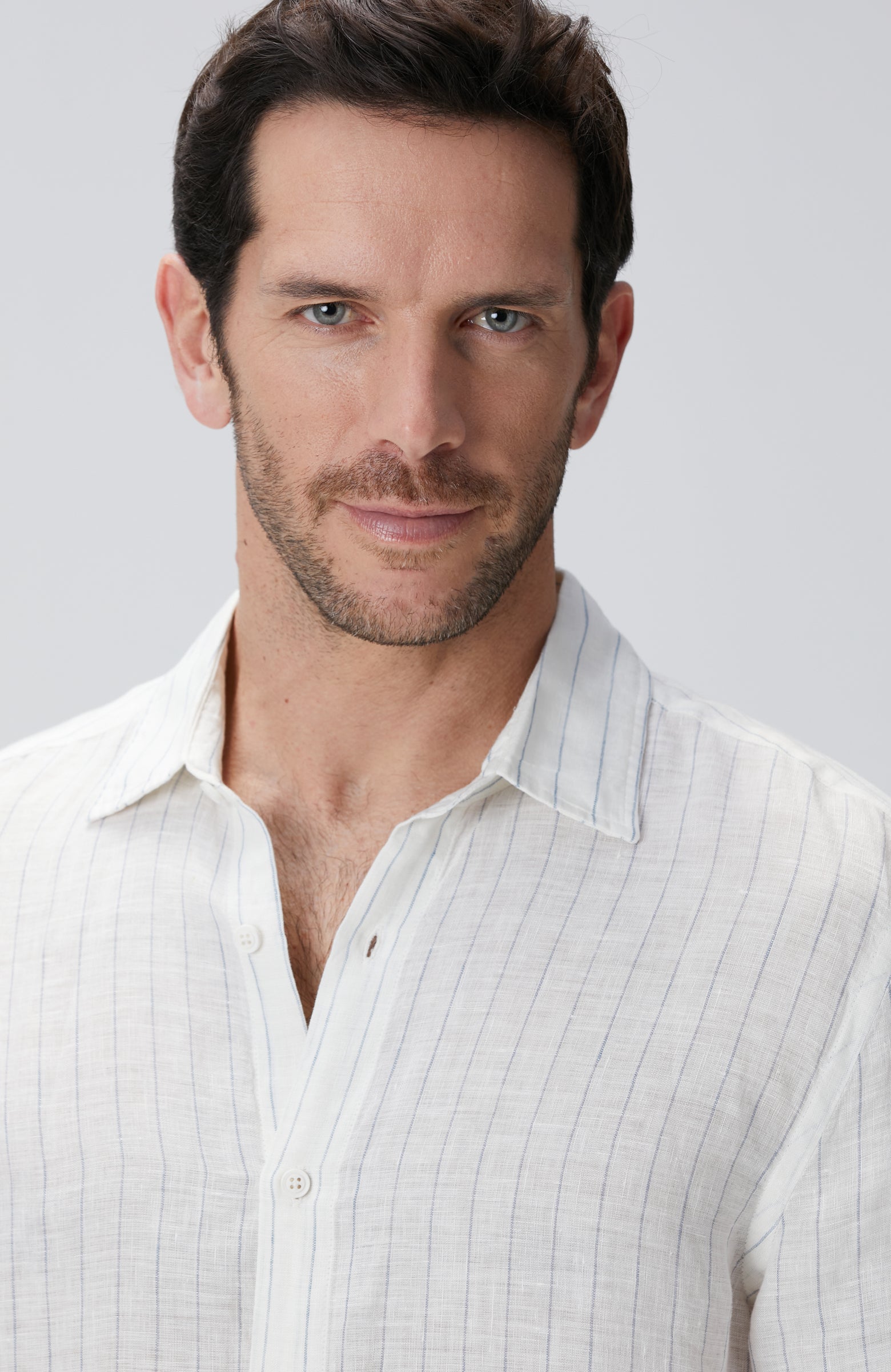 MEN'S White Stripe Pattern Linen Shirt
