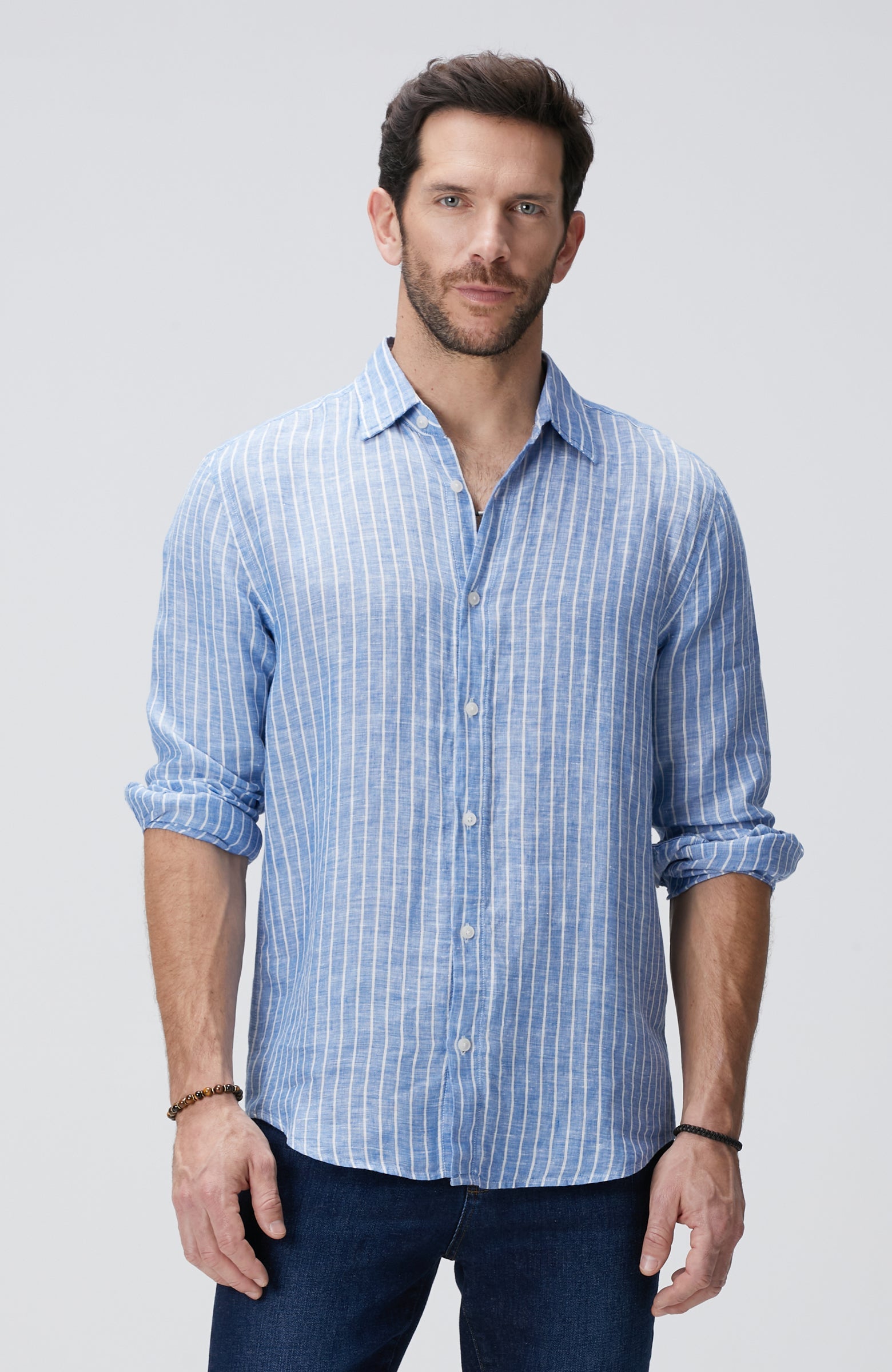 MEN'S Blue Striped Linen Shirt