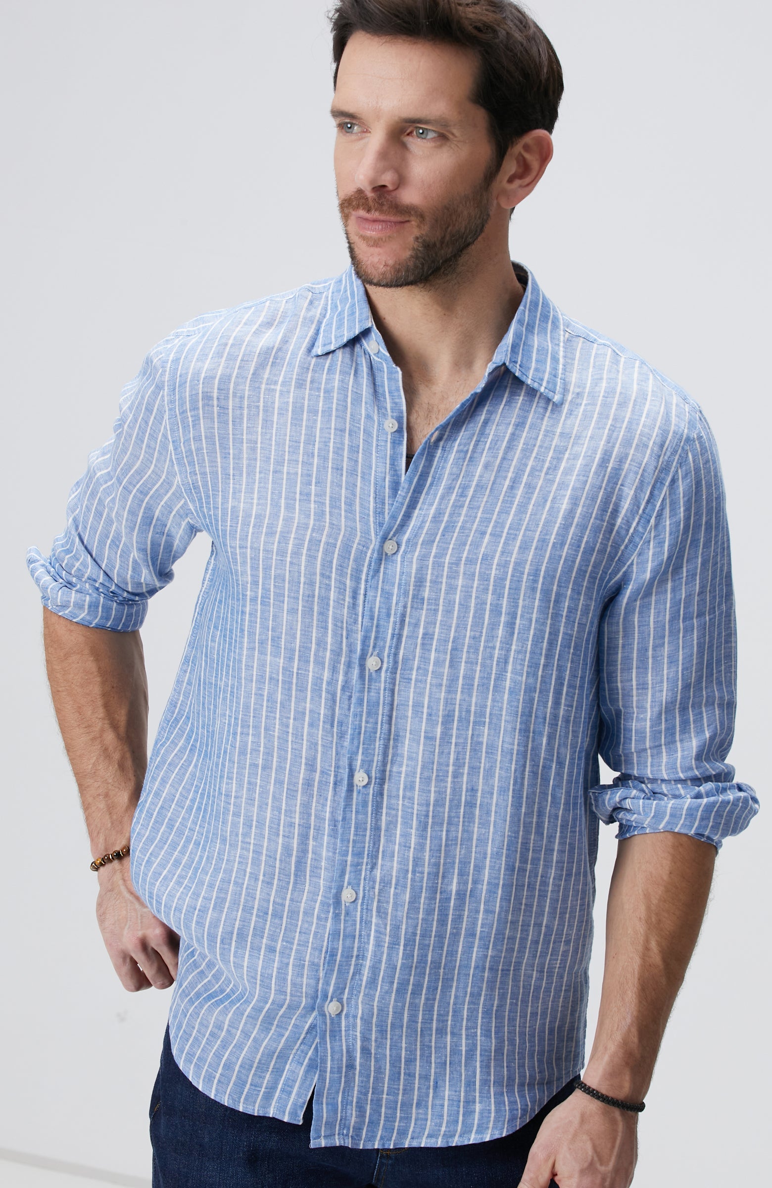 MEN'S Blue Striped Linen Shirt