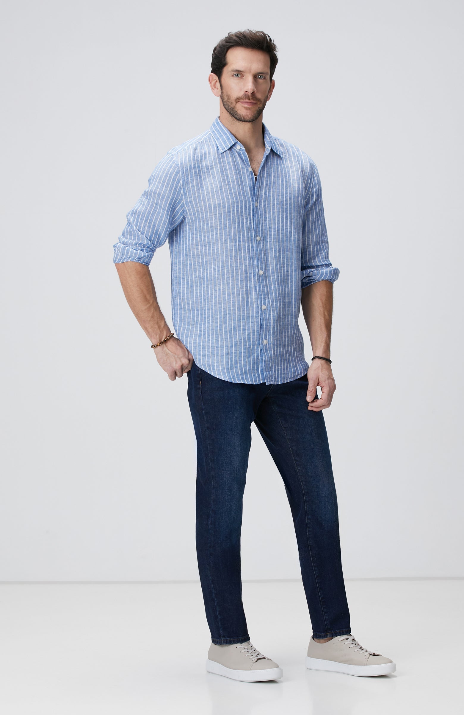 MEN'S Blue Striped Linen Shirt