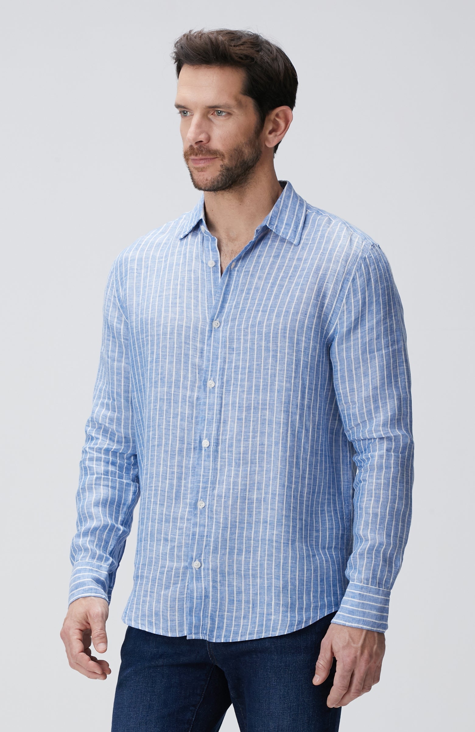 MEN'S Blue Striped Linen Shirt