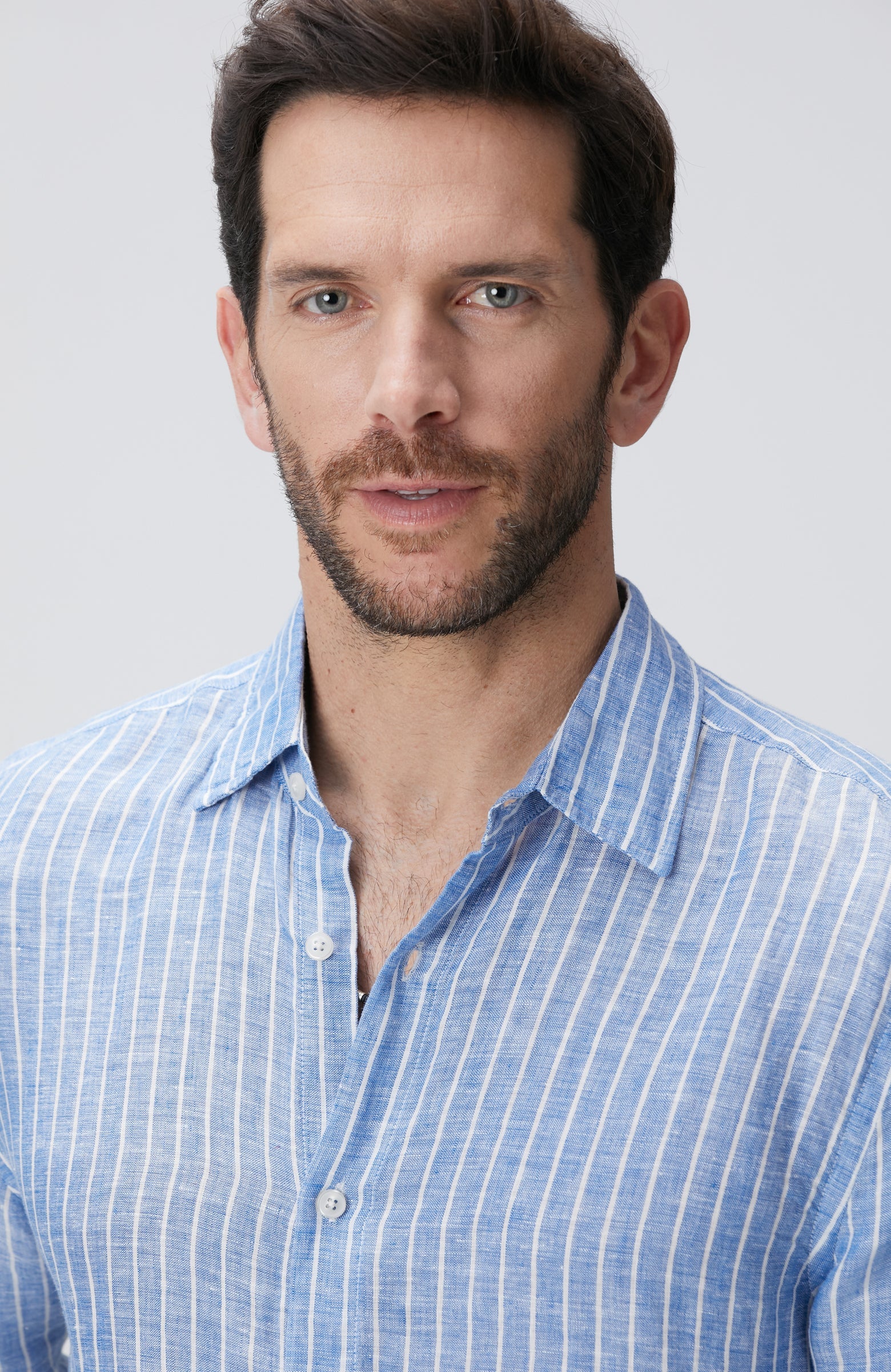 MEN'S Blue Striped Linen Shirt