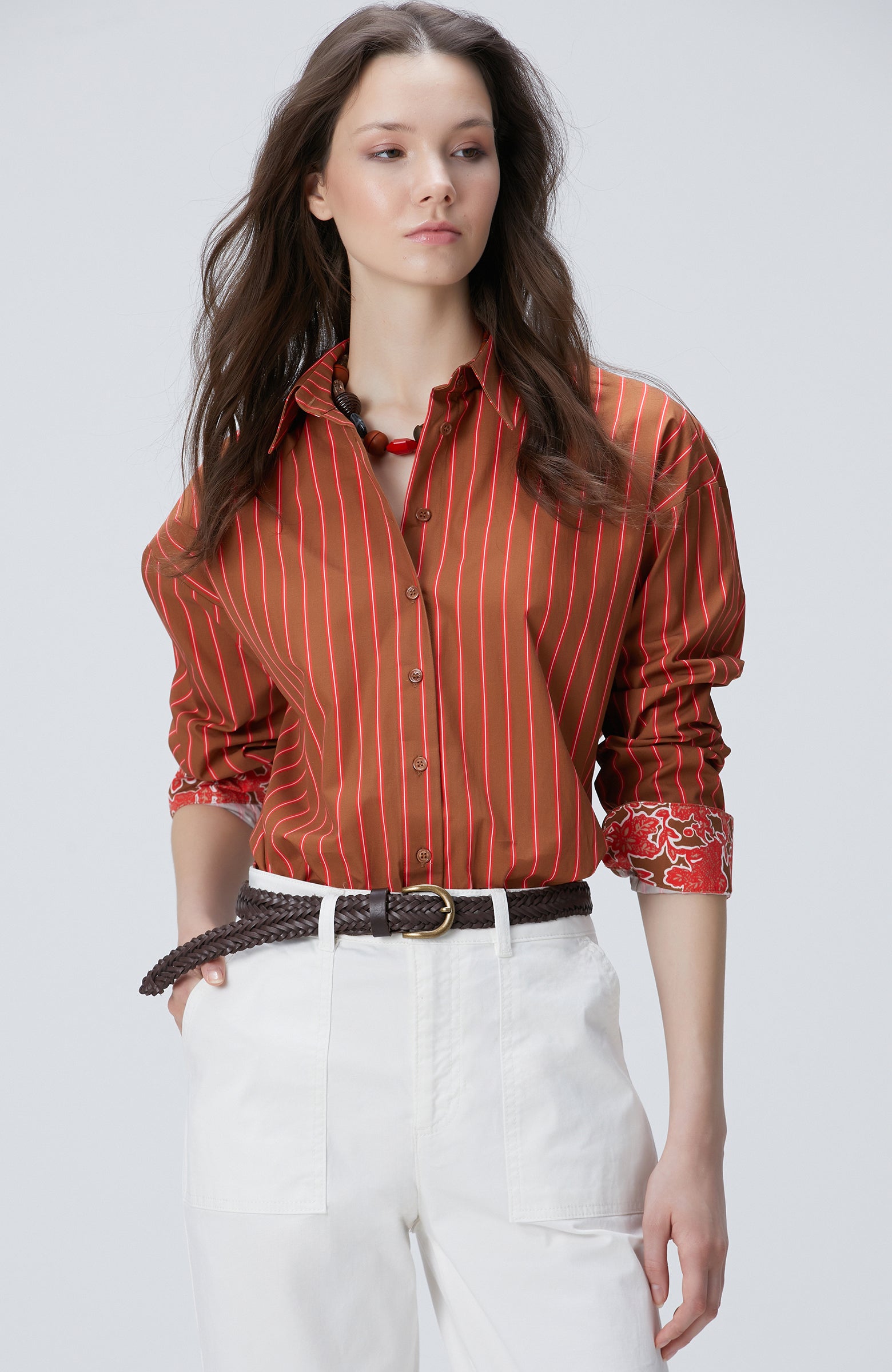 WOMEN'S Cinnamon Red Striped Shirt
