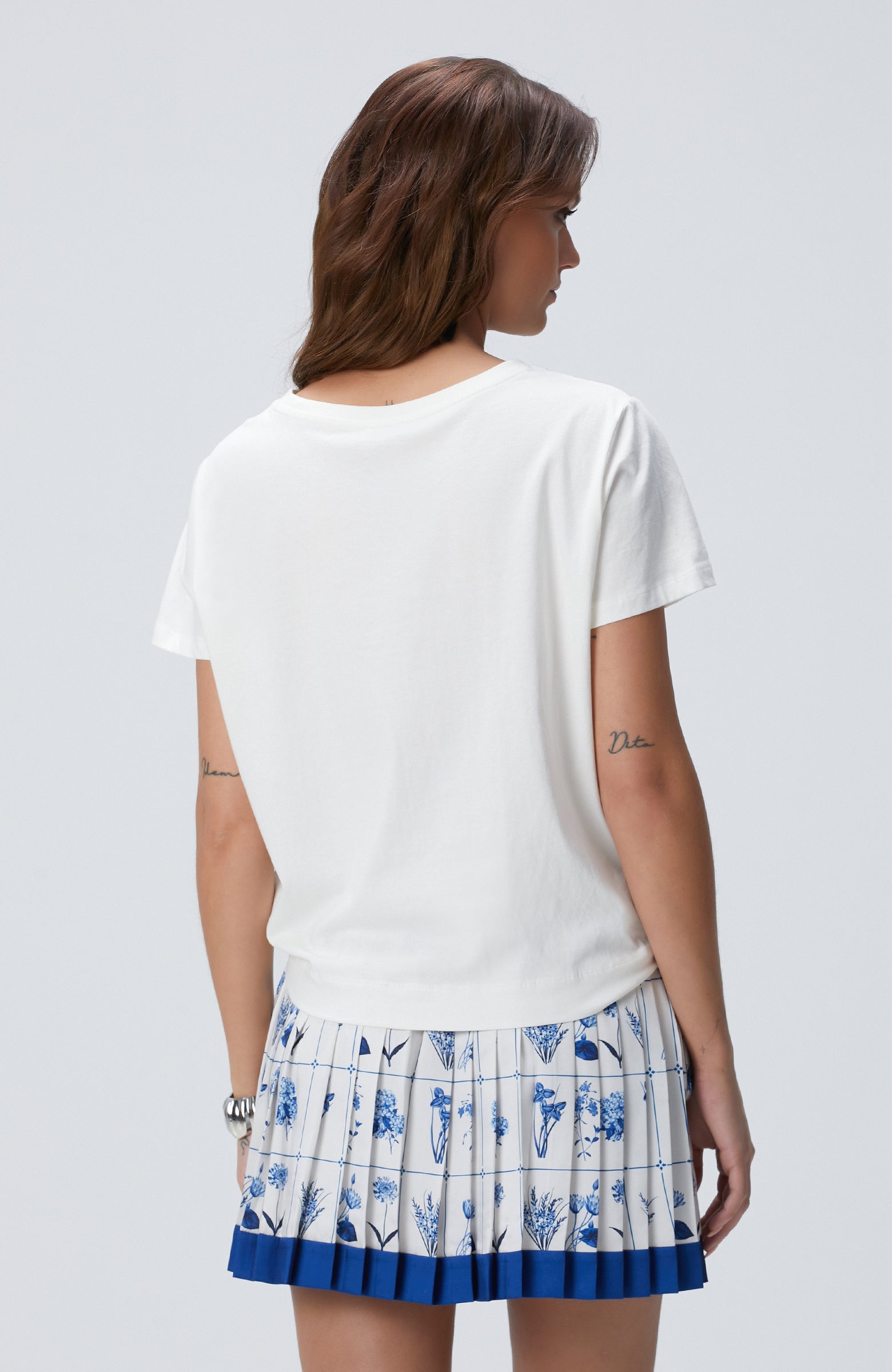 WOMEN'S Navy Blue Off-White Patterned T-Shirt
