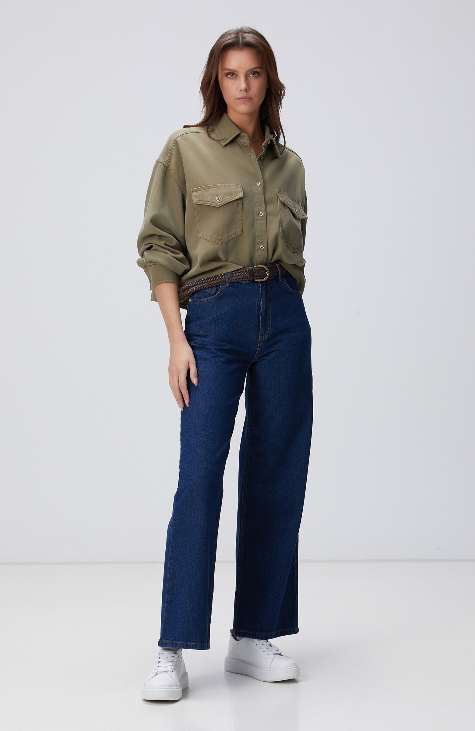 WOMEN'S Khaki Tencel Blend Denim Shirt