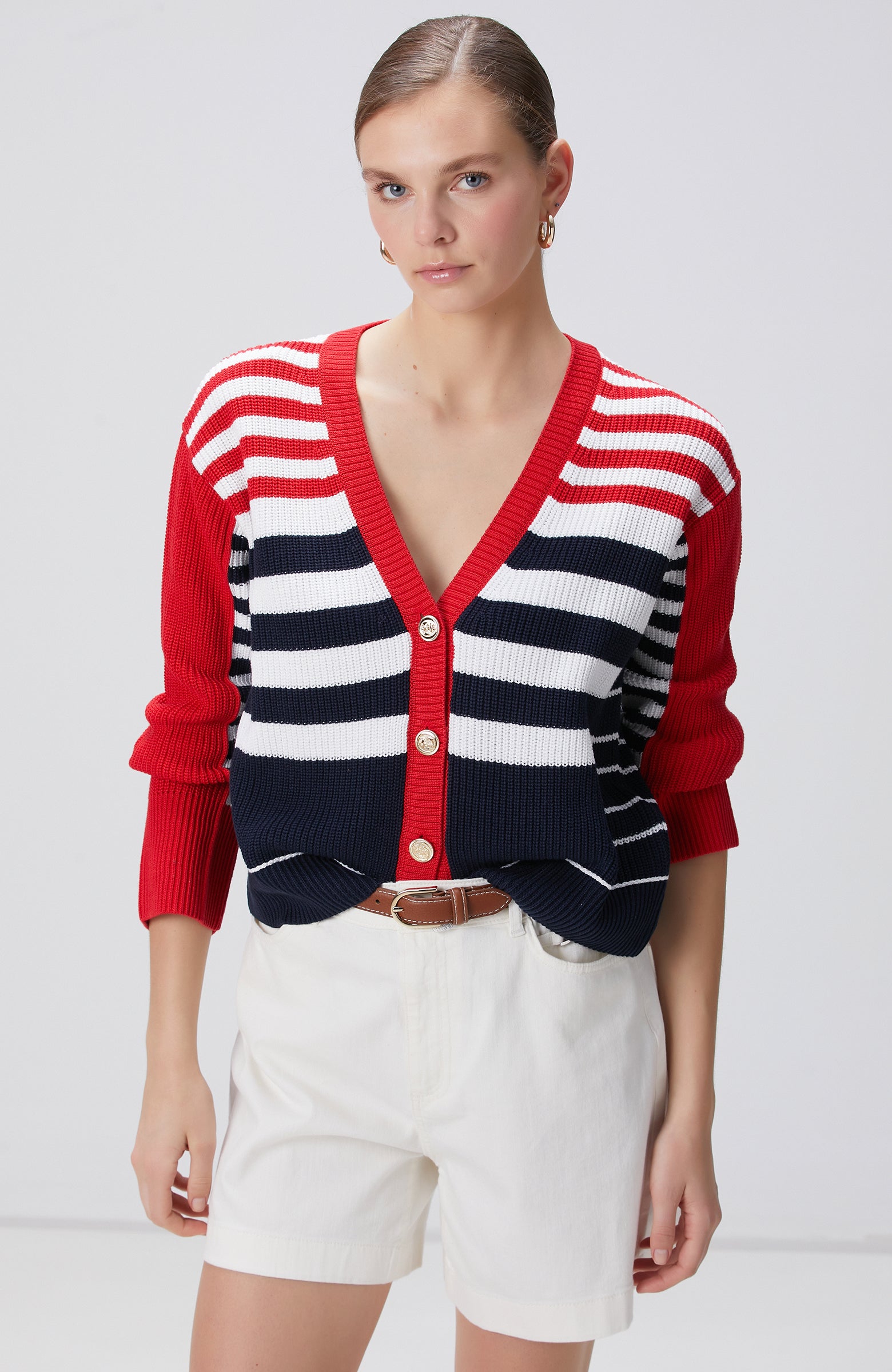 WOMEN'S Navy Blue White Red Cardigan