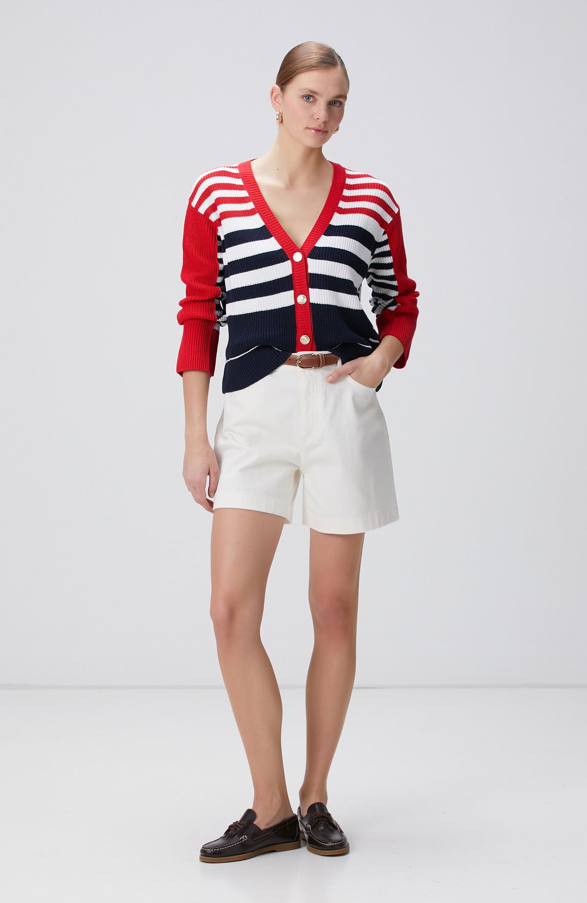 WOMEN'S Navy Blue White Red Cardigan