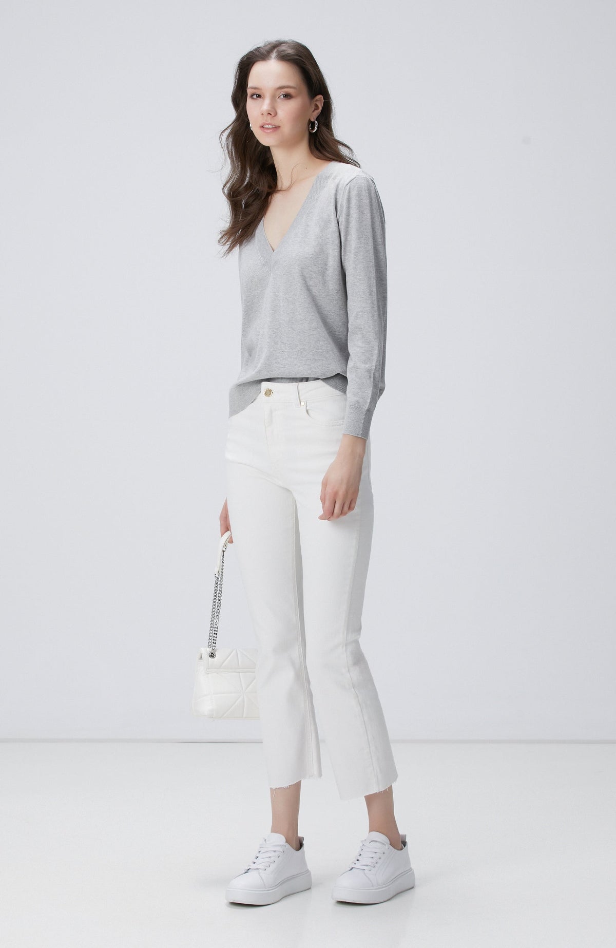 WOMEN'S Grey Melange Sweater