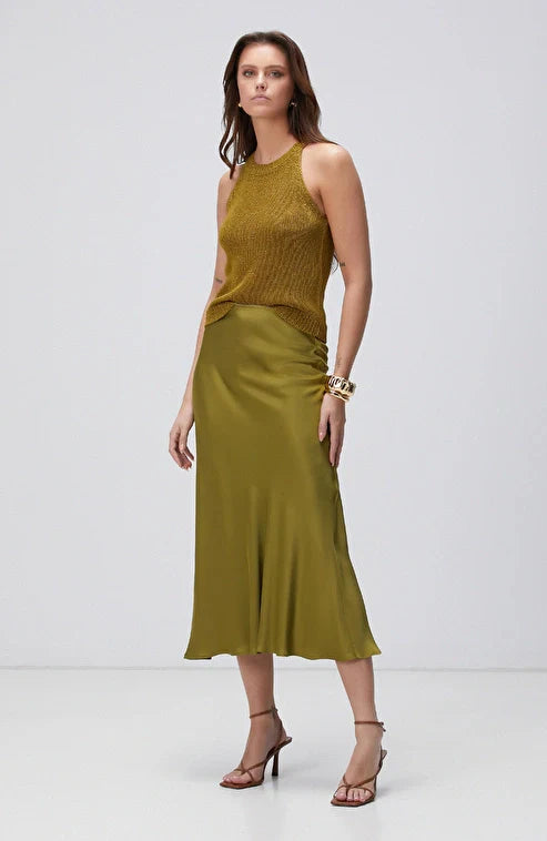 WOMEN'S Fat Green Maxi Satin Skirt