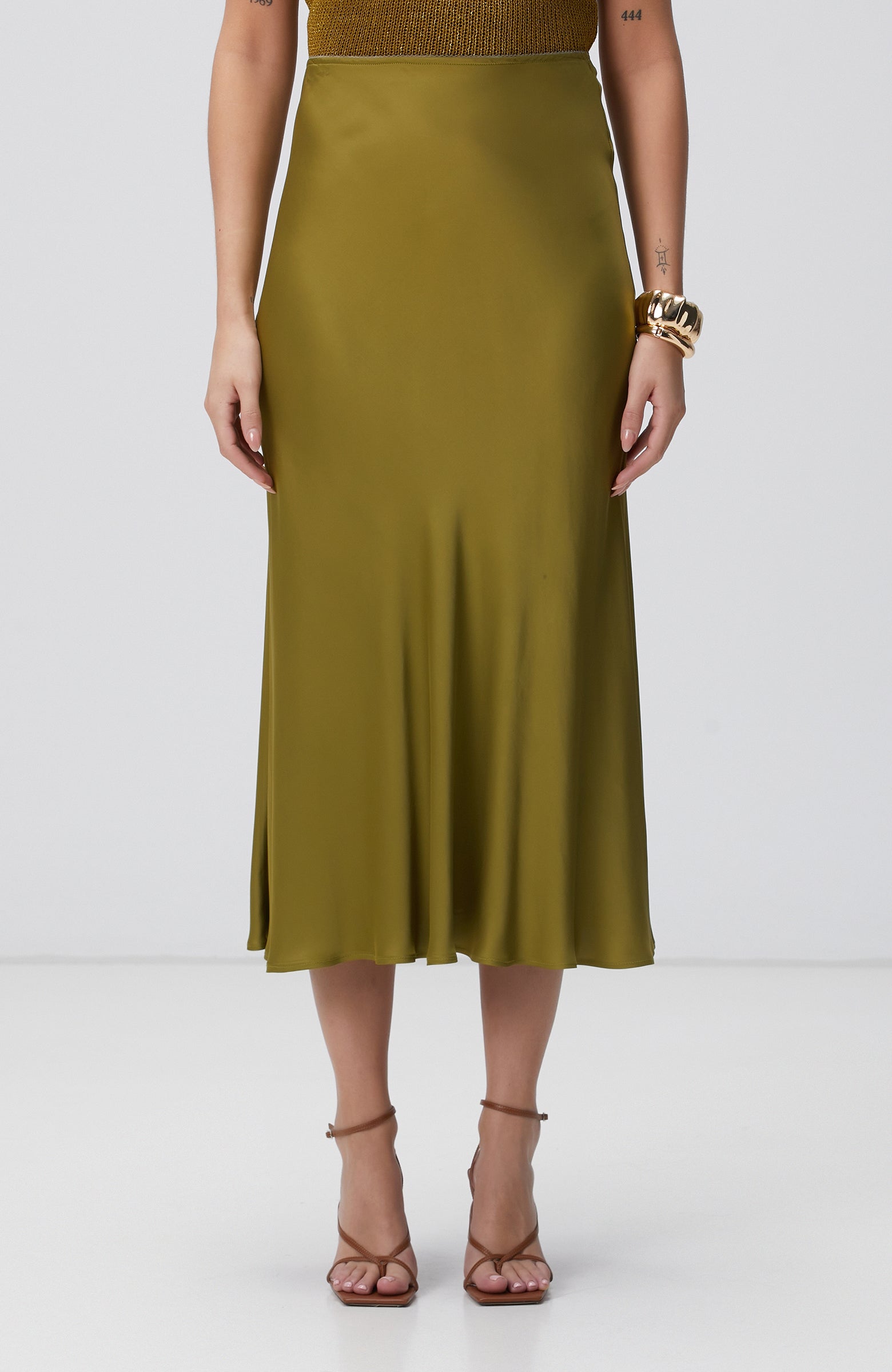 WOMEN'S Fat Green Maxi Satin Skirt