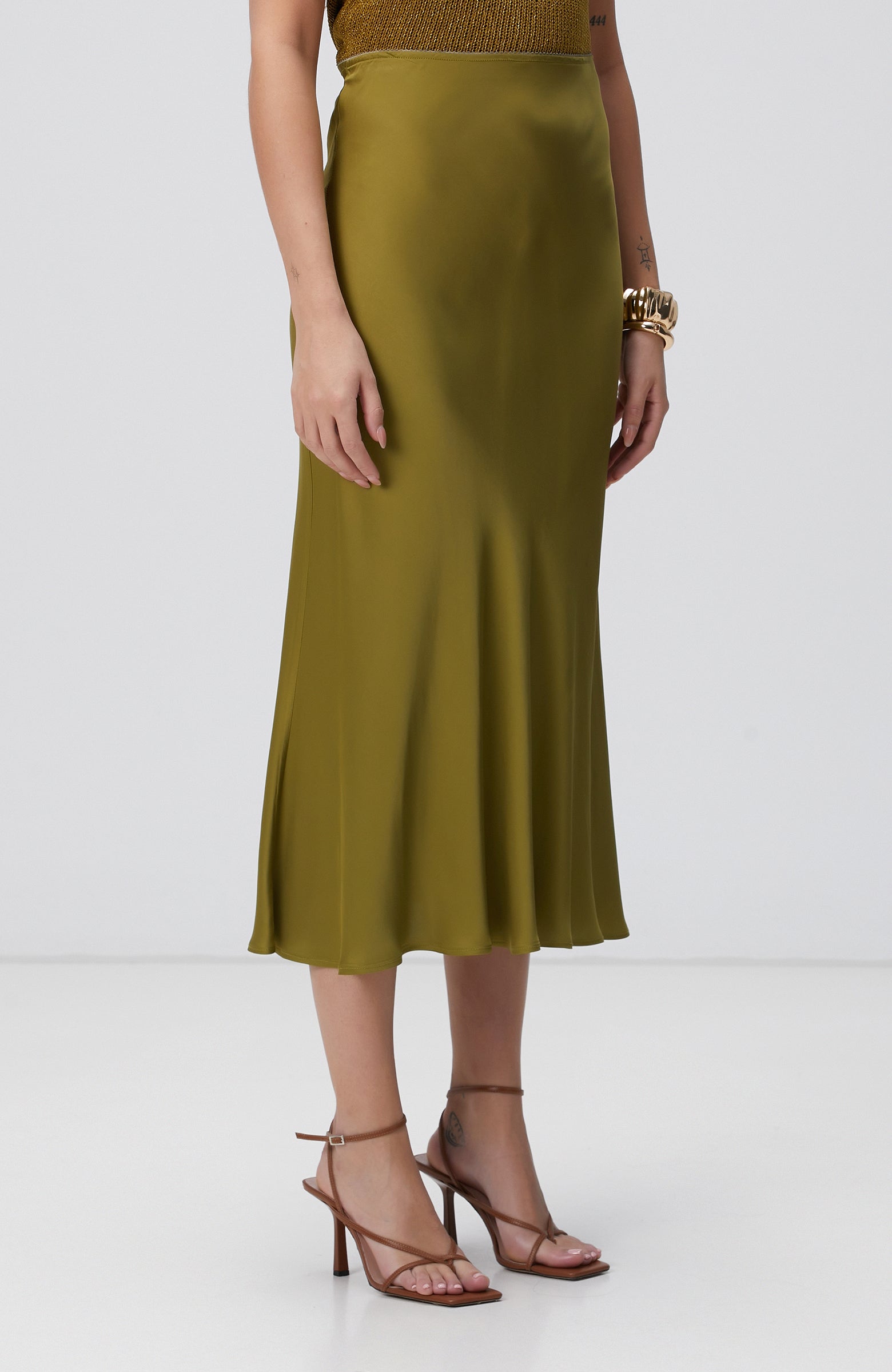 WOMEN'S Fat Green Maxi Satin Skirt