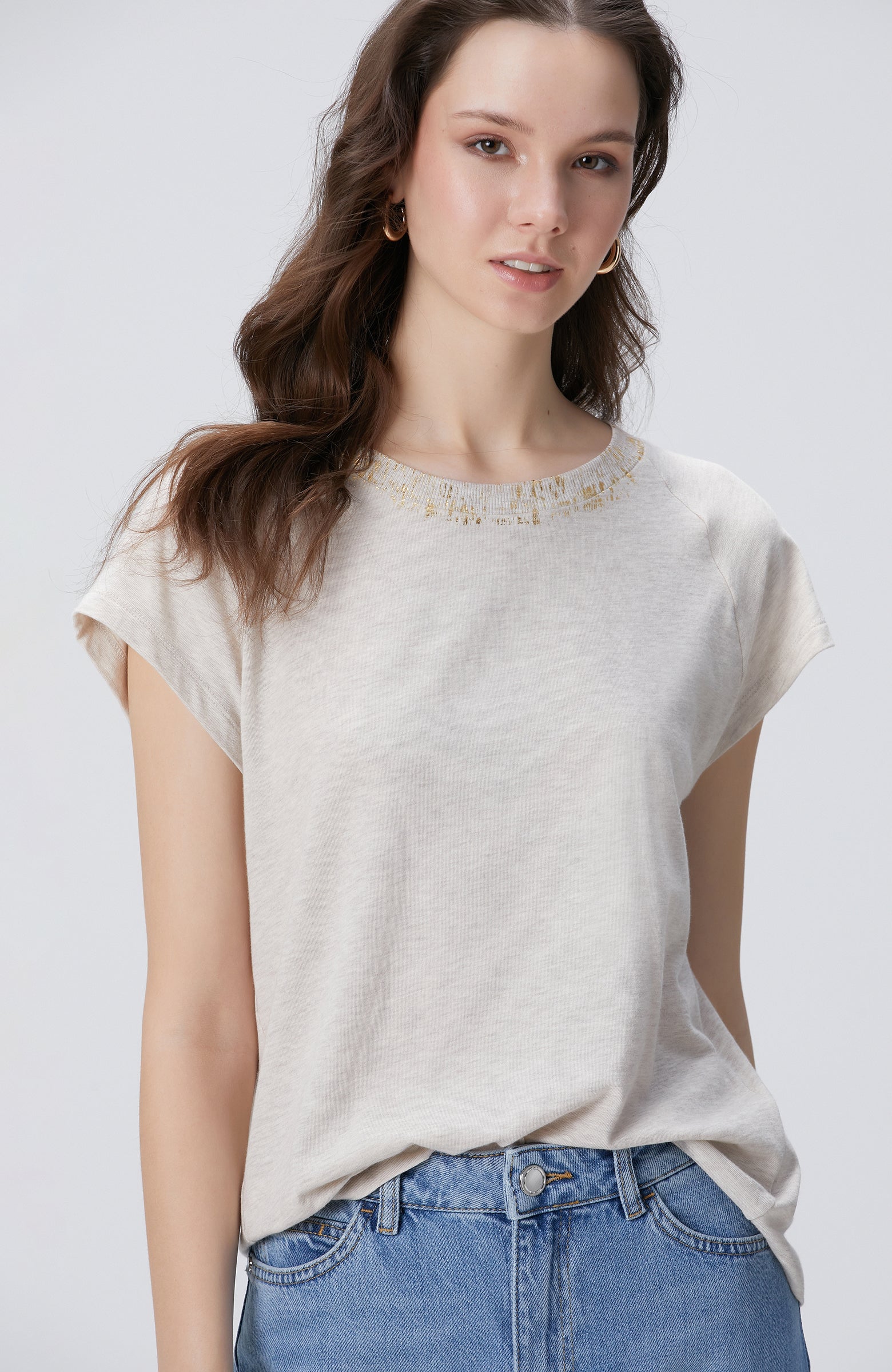 WOMEN'S Beige Melange T-Shirt