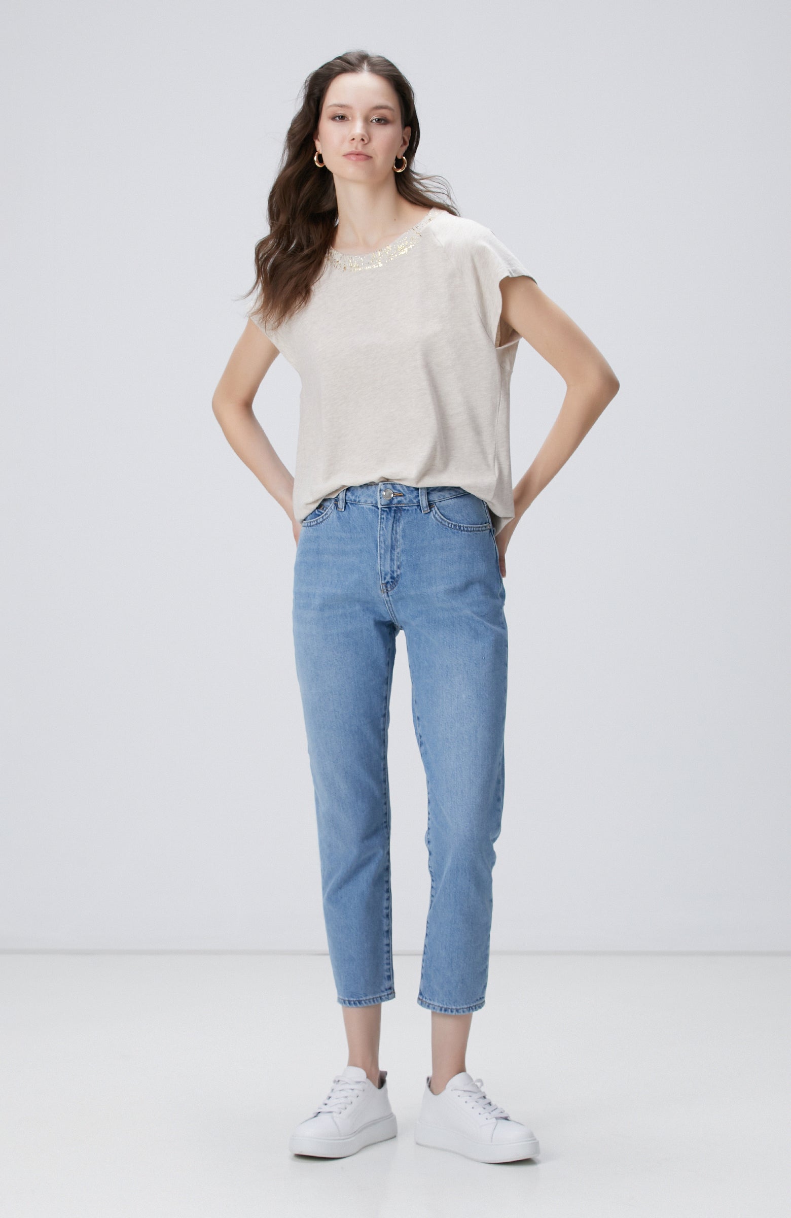 WOMEN'S Beige Melange T-Shirt