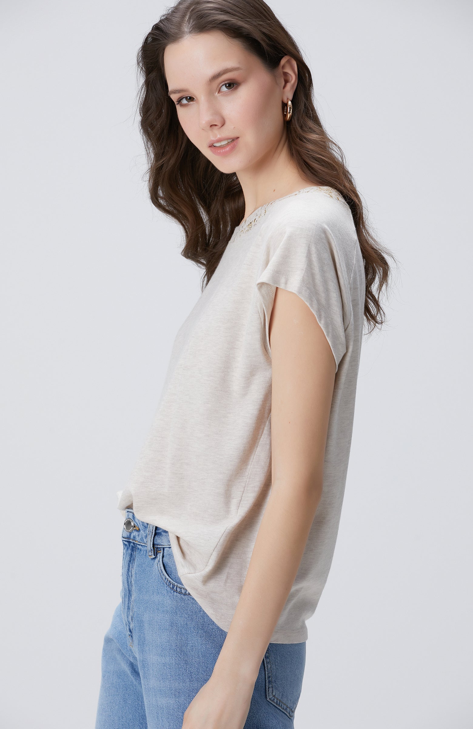 WOMEN'S Beige Melange T-Shirt