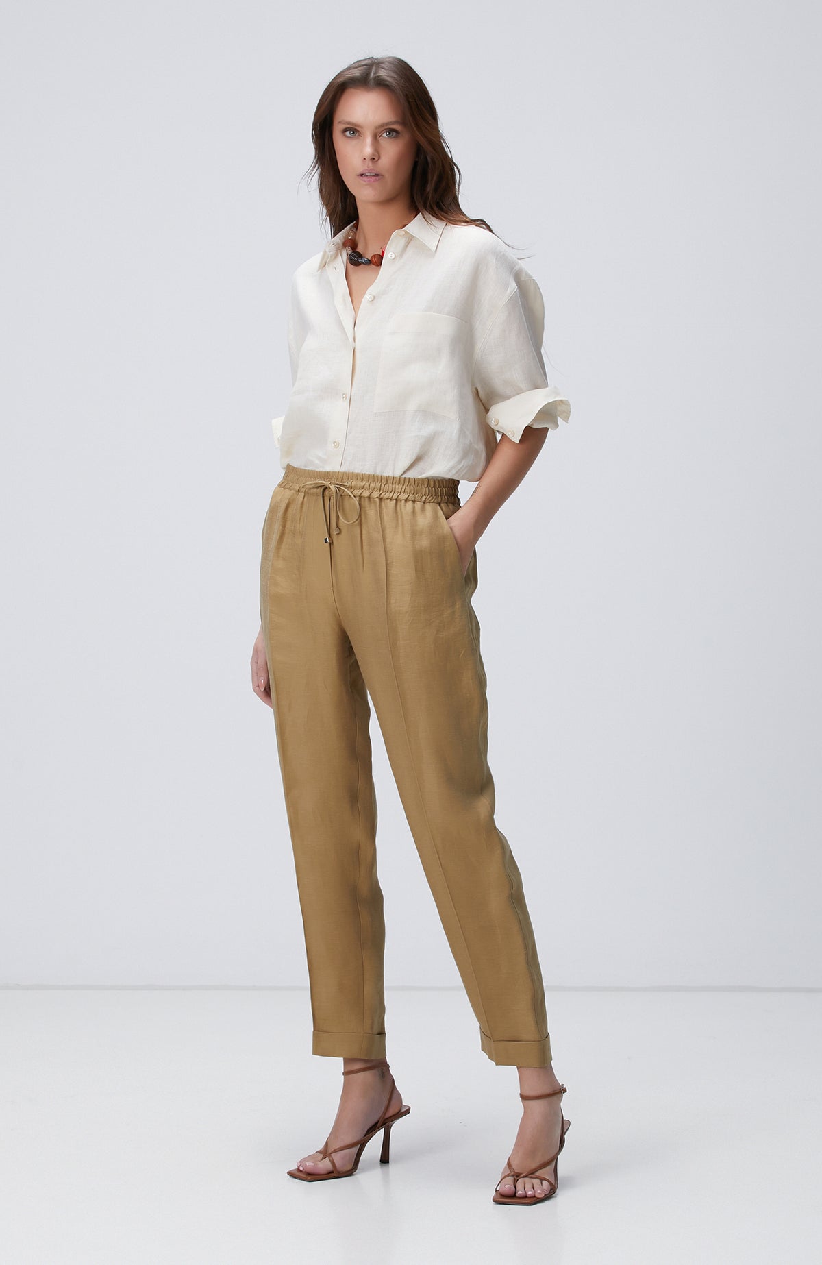 WOMEN'S Limited Oil Green Linen Blend Pants