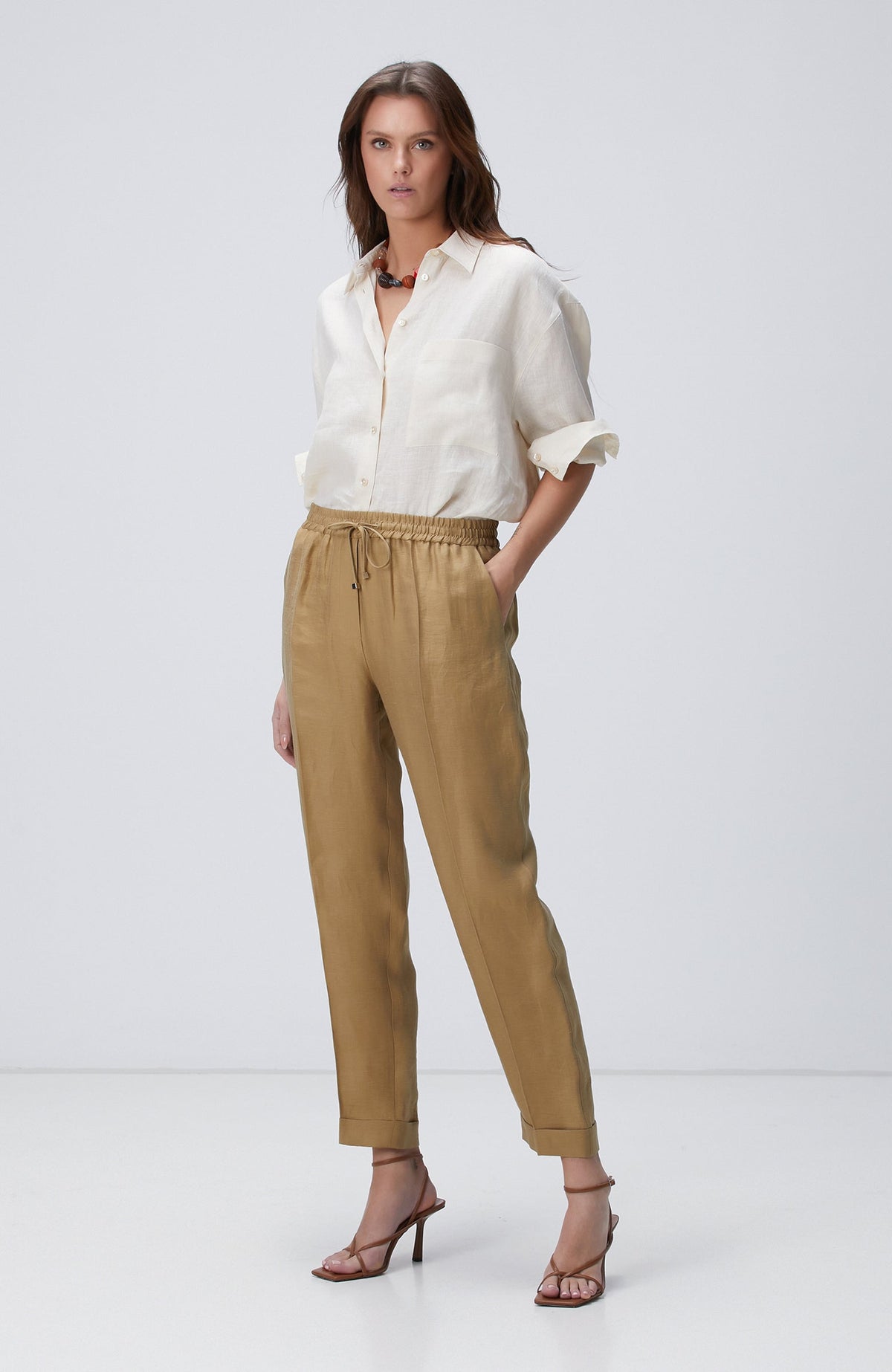 WOMEN'S Limited Oil Green Linen Blend Pants