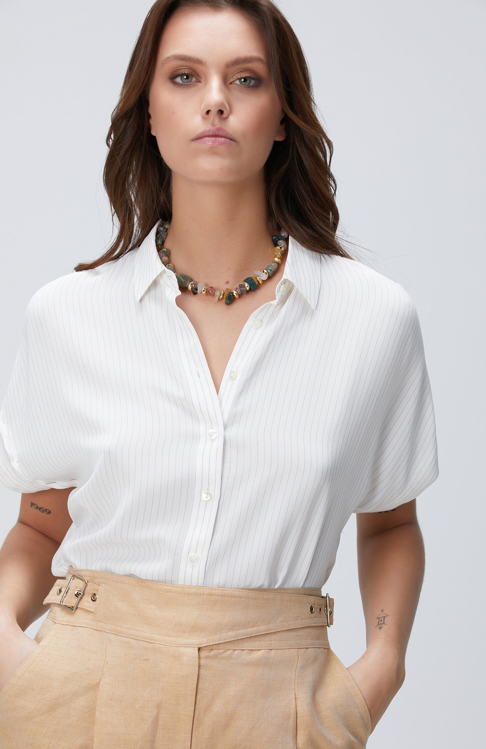WOMEN'S Broken White Striped Shirt