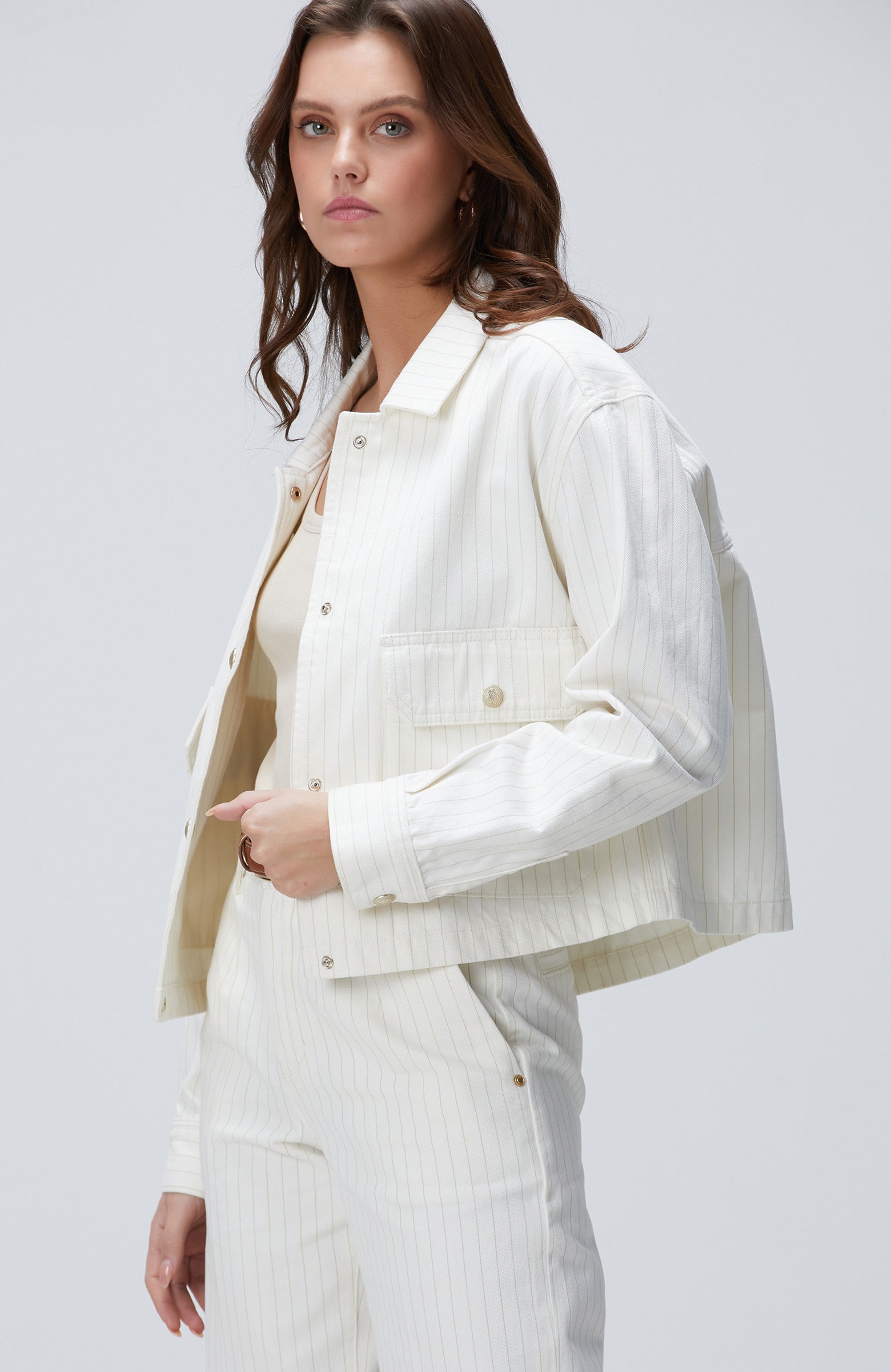 WOMEN'S Striped Denim Coat