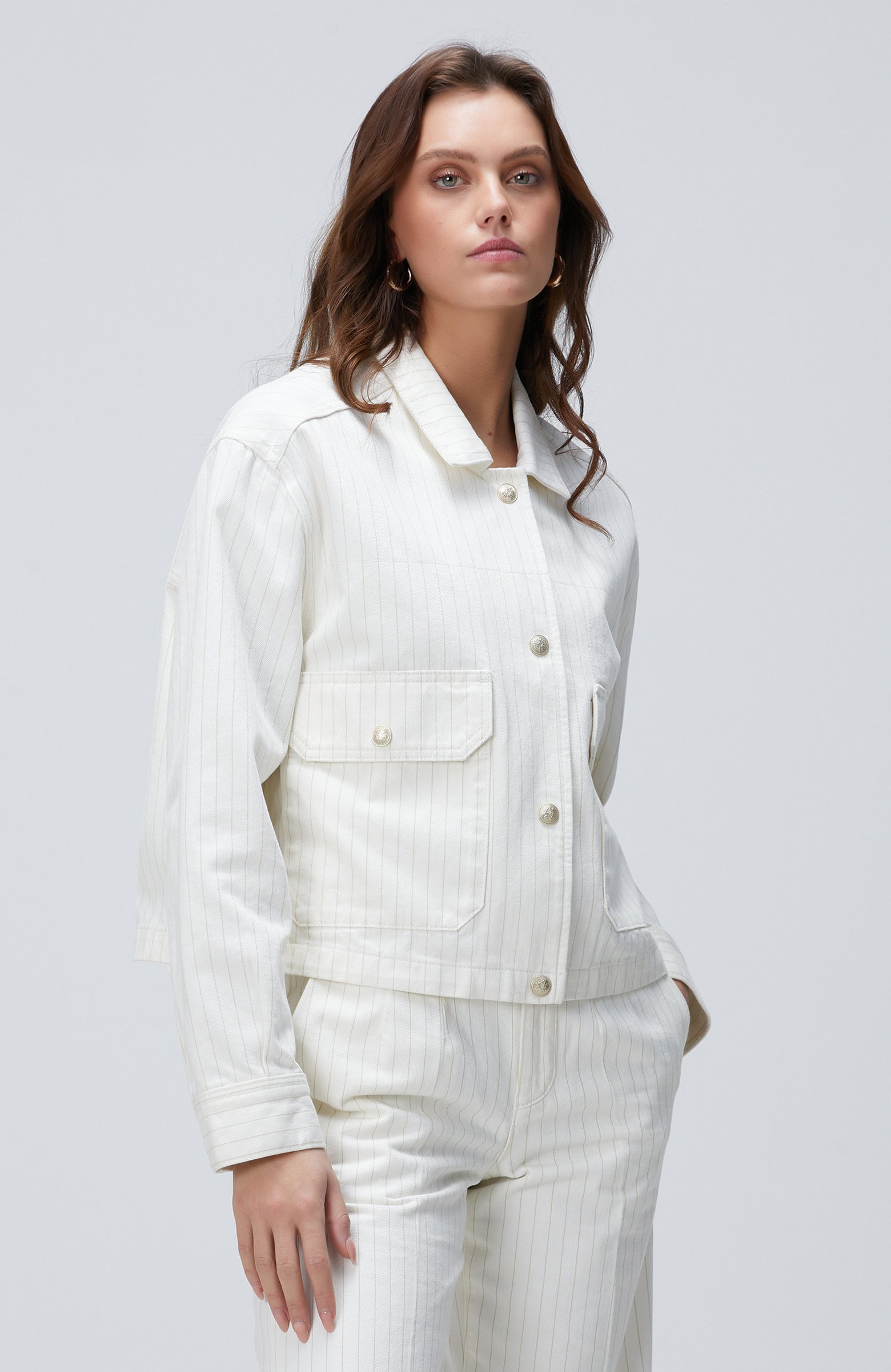 WOMEN'S Striped Denim Coat