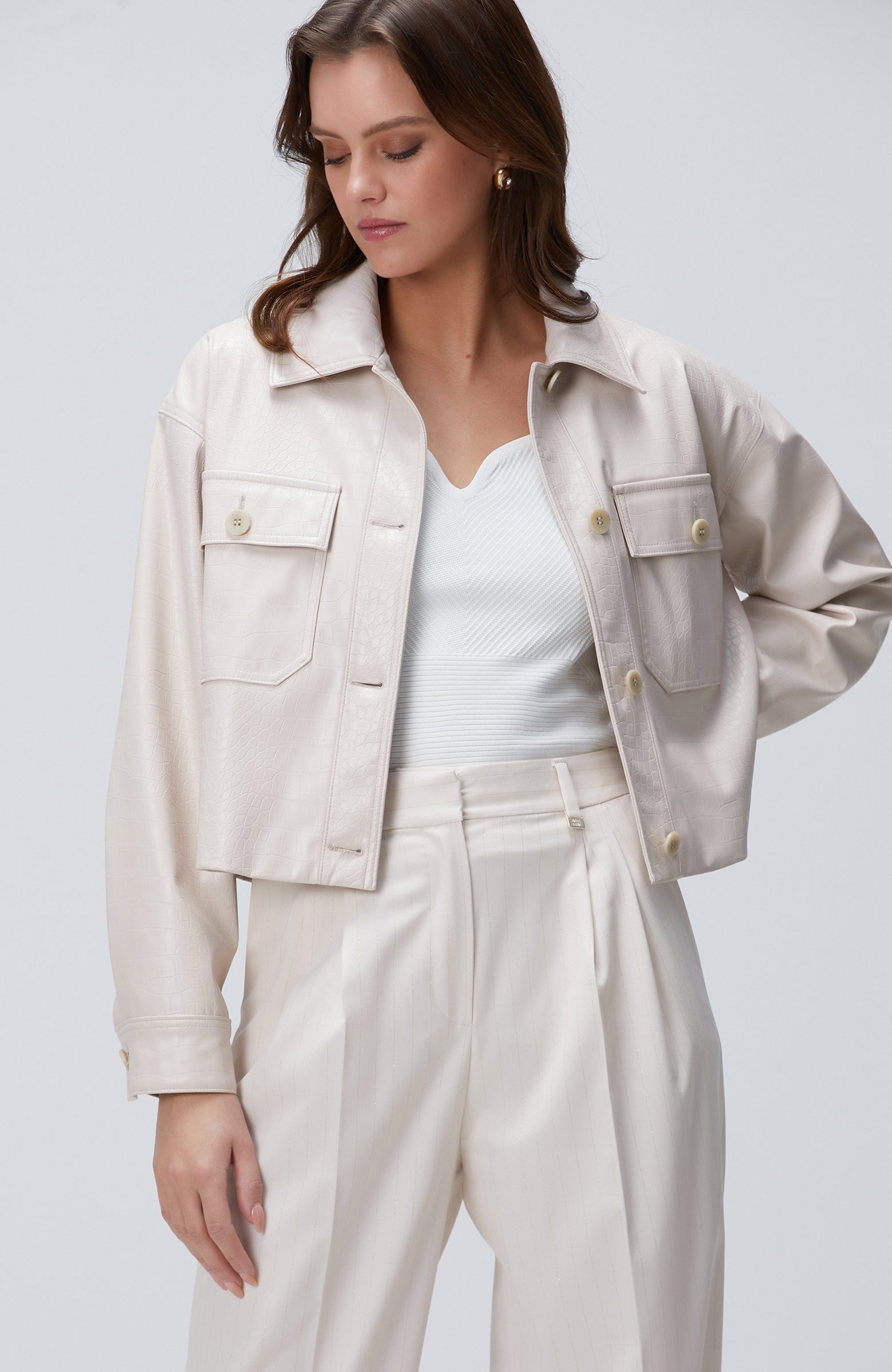 WOMEN'S Light Beige Vegan Leather Coat