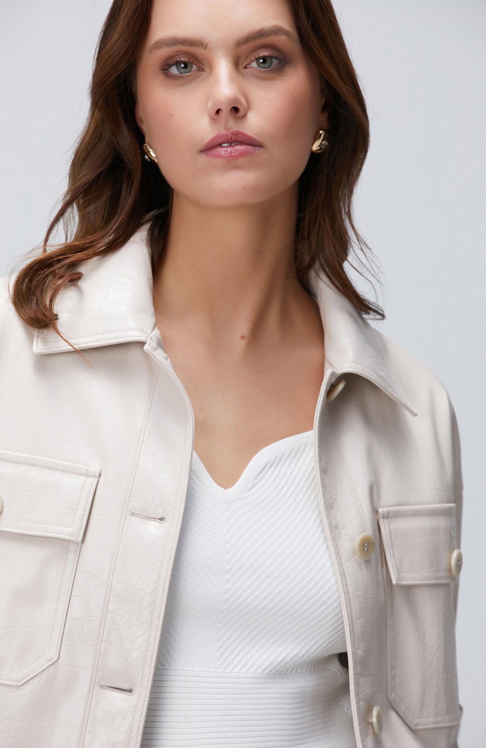 WOMEN'S Light Beige Vegan Leather Coat