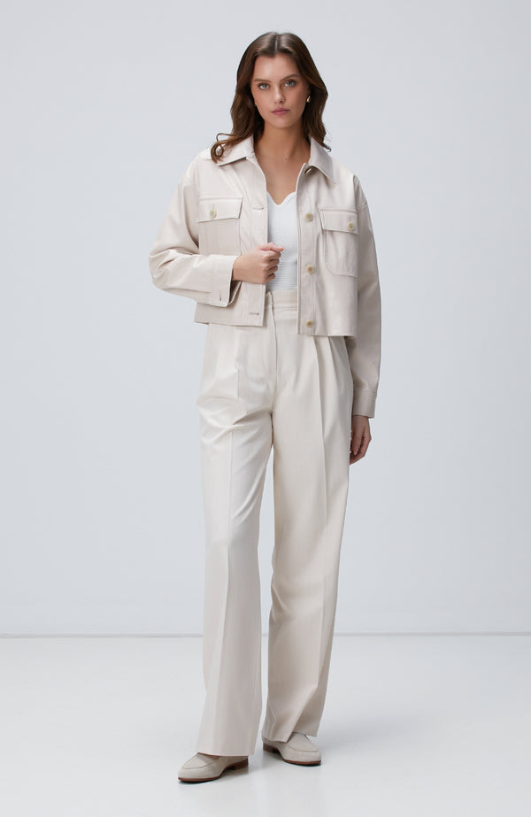 WOMEN'S Light Beige Vegan Leather Coat