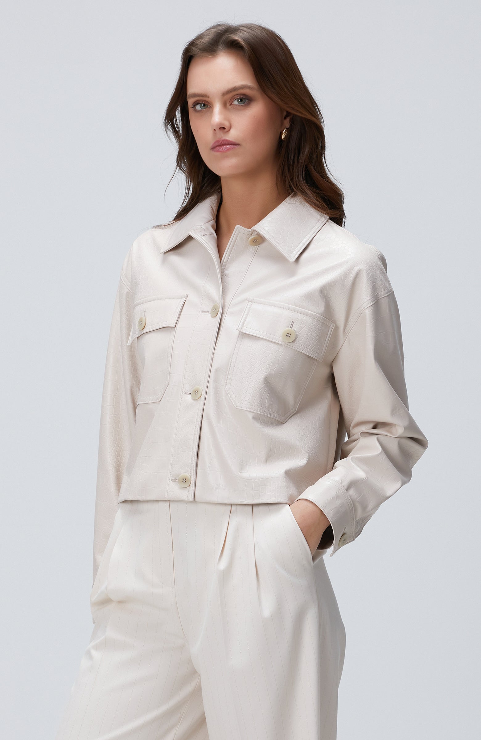 WOMEN'S Light Beige Vegan Leather Coat