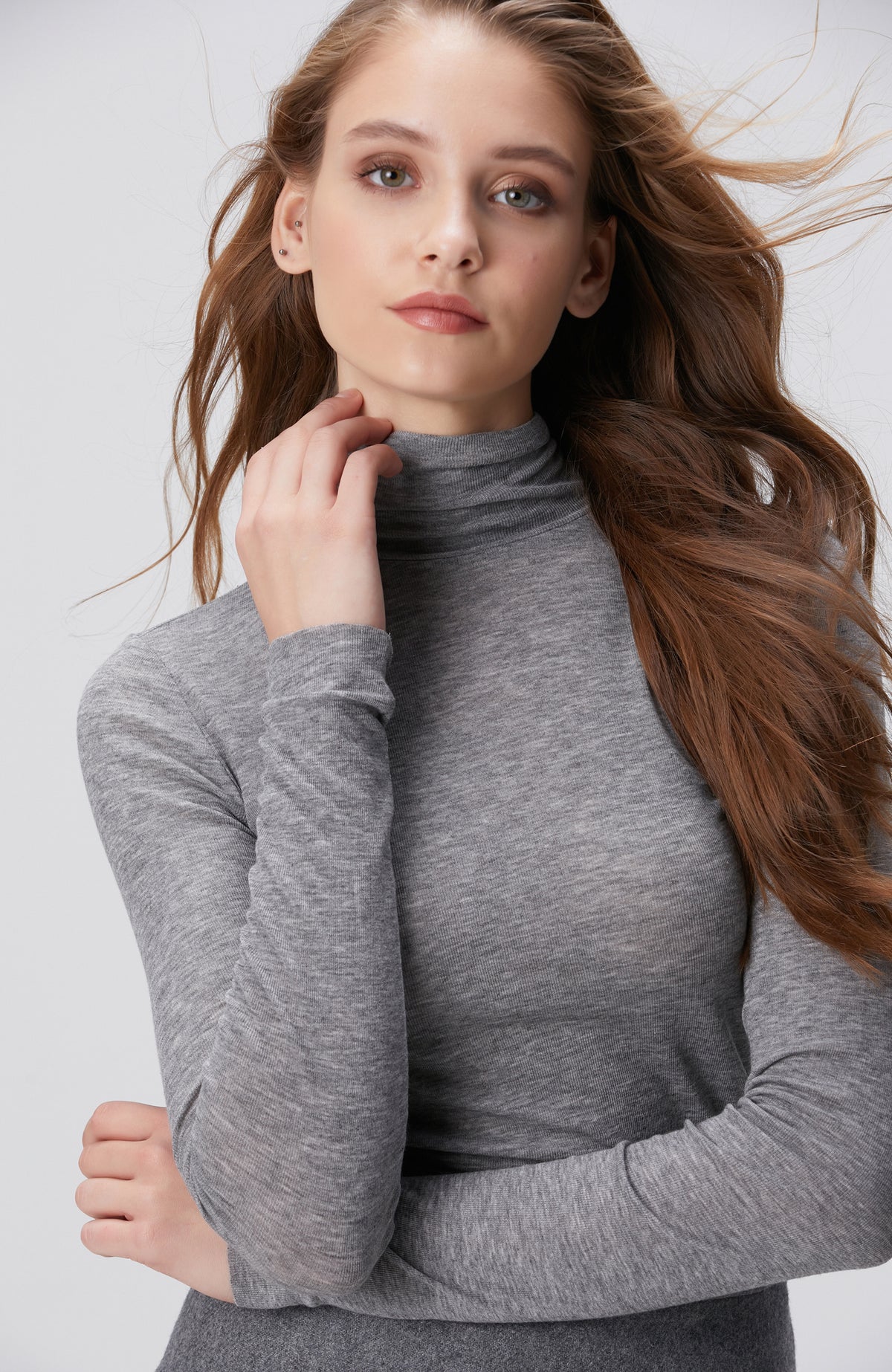WOMEN'S Gray Melange Wool Blend Knit Sweater