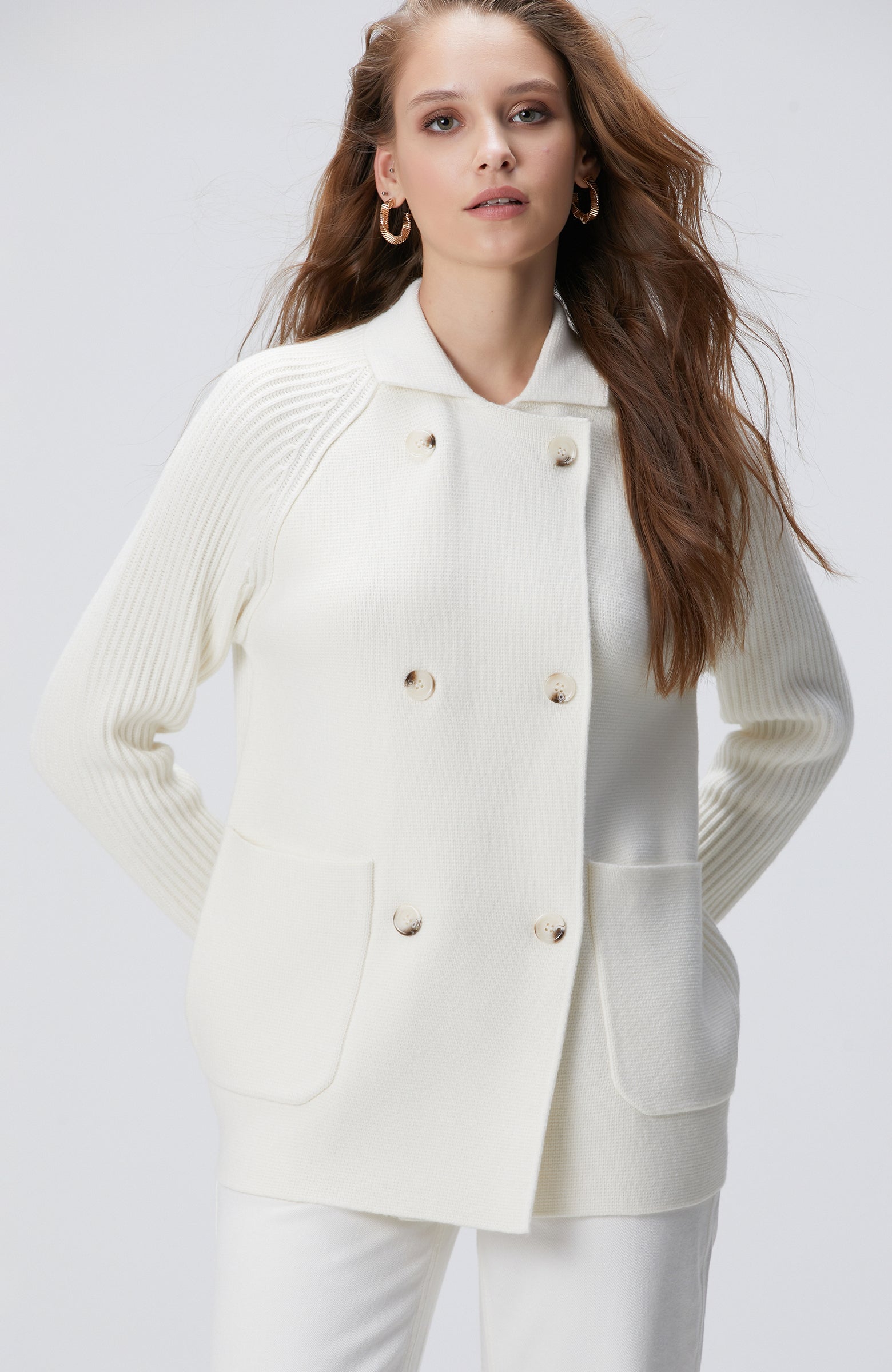 WOMEN'S Off-White Wool Blend Knitwear Jacket