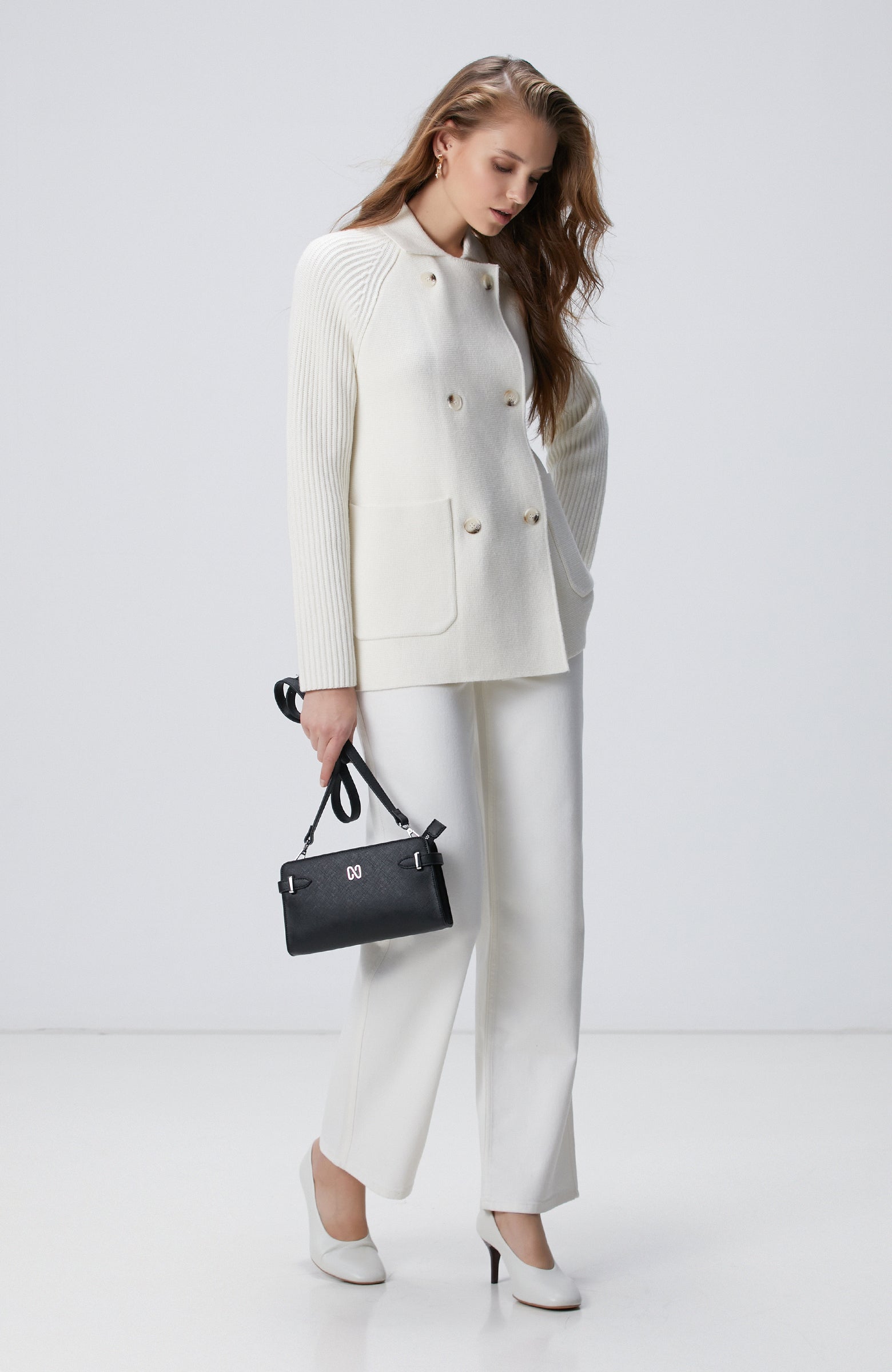 WOMEN'S Off-White Wool Blend Knitwear Jacket