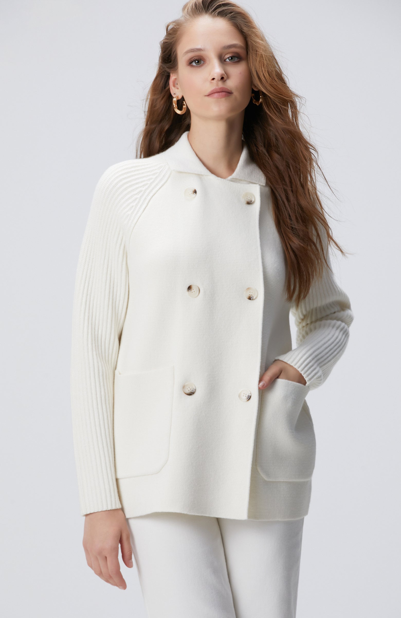 WOMEN'S Off-White Wool Blend Knitwear Jacket