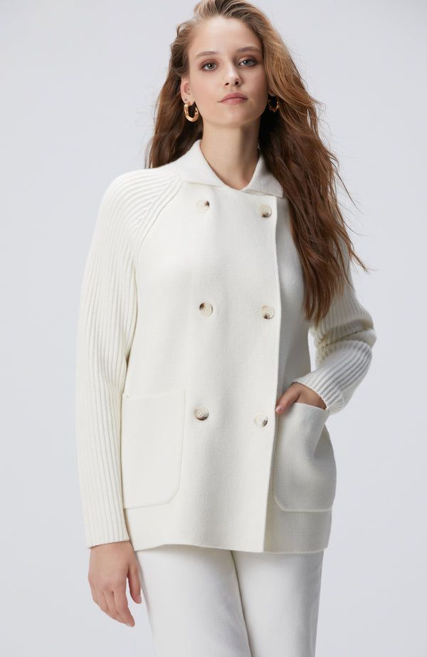 WOMEN'S Off-White Wool Blend Knitwear Jacket