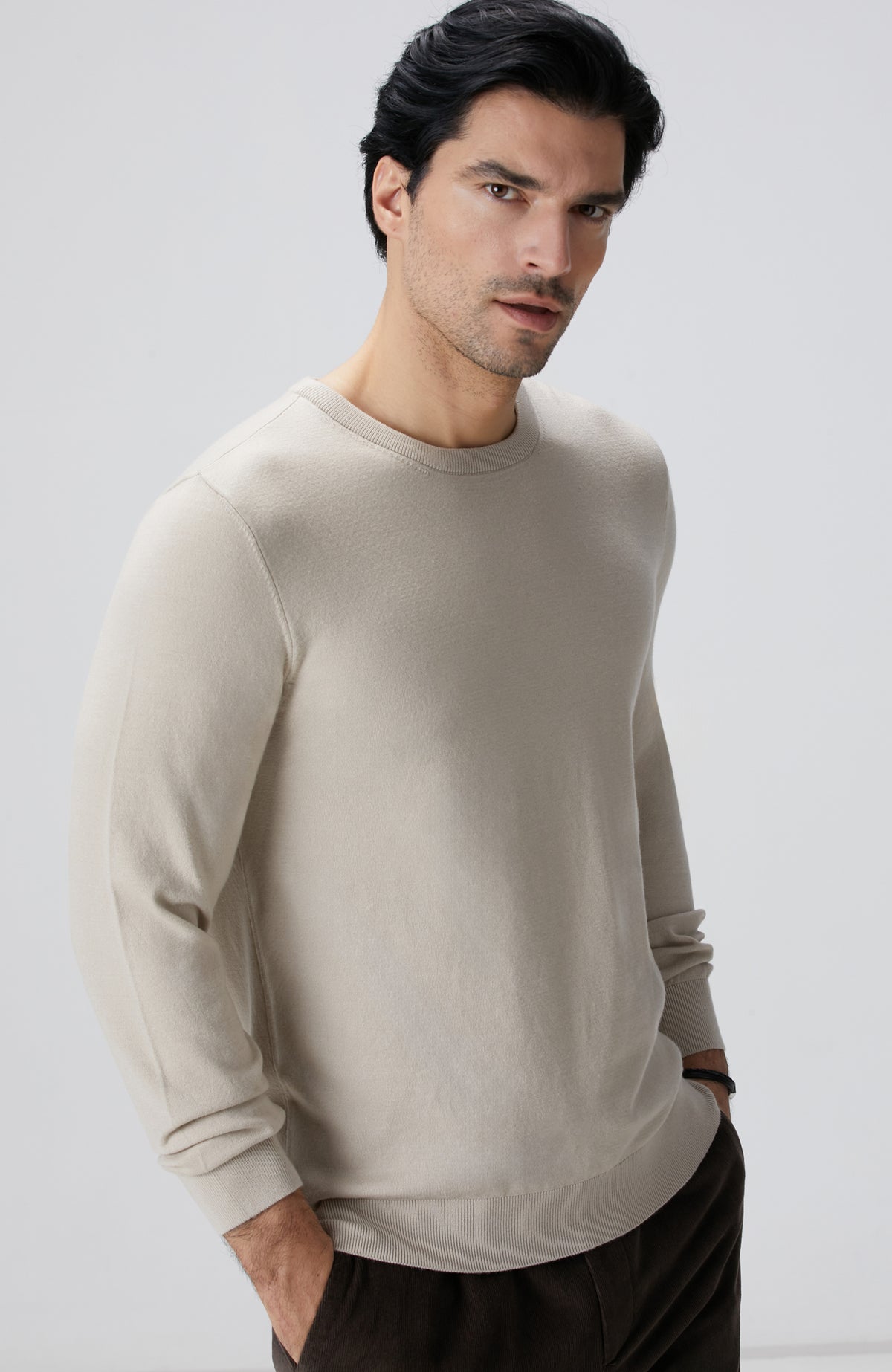 MEN'S Beige Melange Basic Sweater