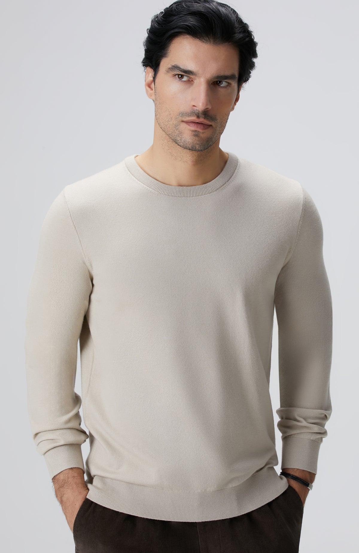 MEN'S Beige Melange Basic Sweater