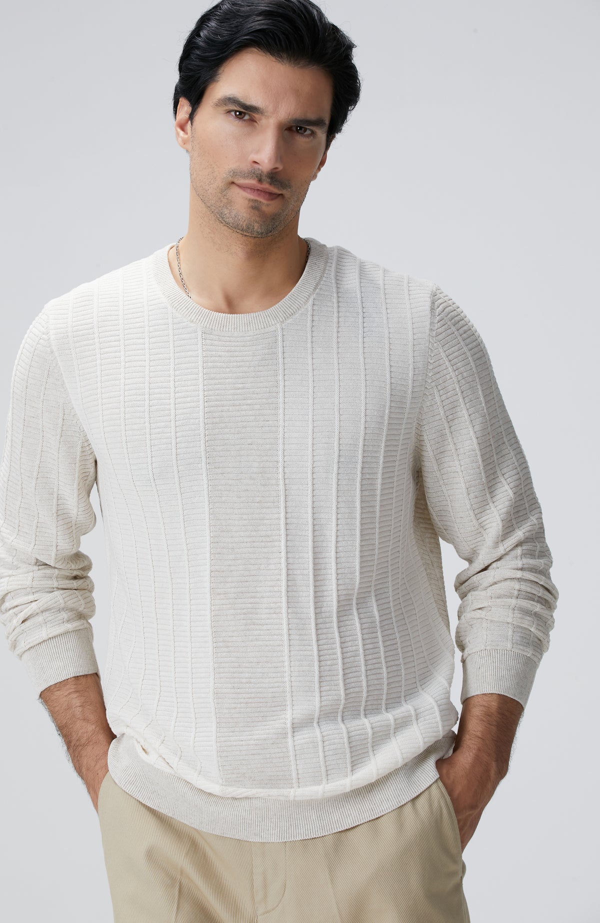 MEN'S Natural Patterned Knitwear Sweater