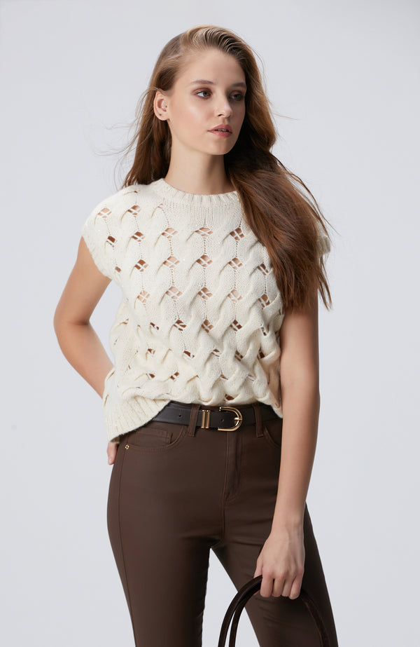 WOMEN'S Off-White Wool Blend Hair Knit Sweater