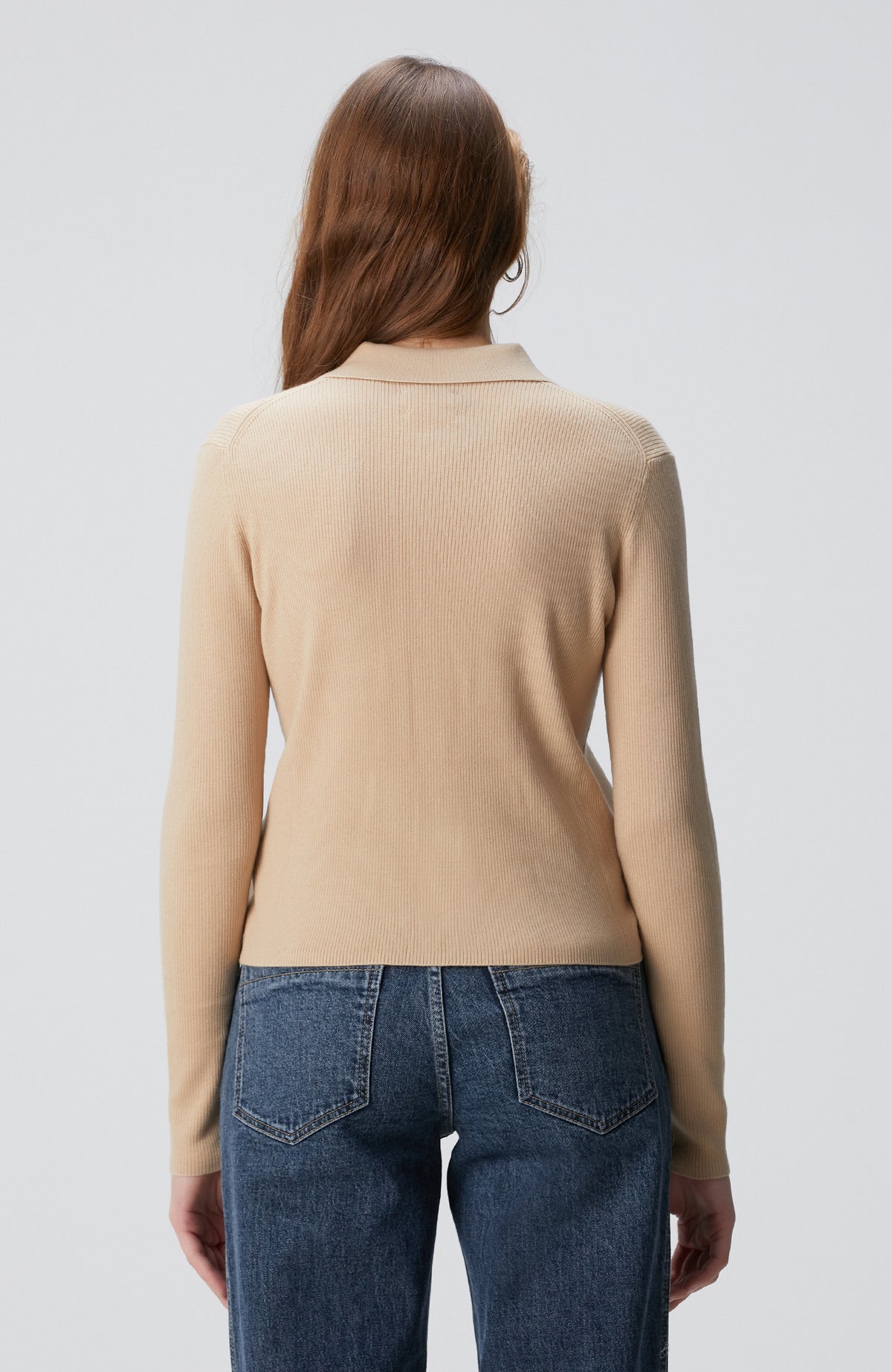 WOMEN'S Beige Wool Blend Zippered Knit Sweater