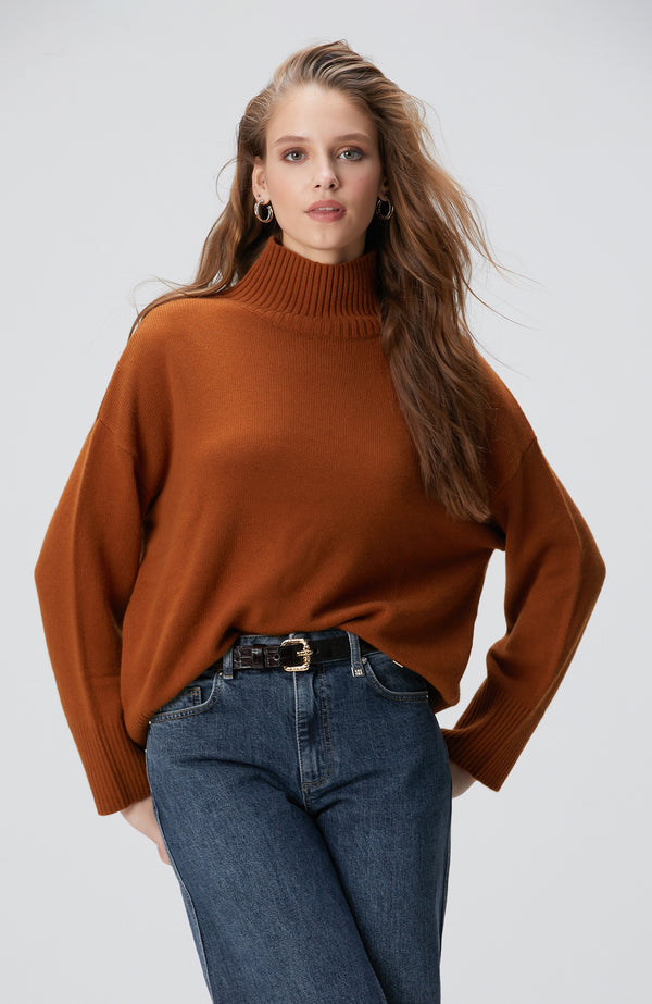WOMEN'S Camel Wool Blend Knitwear Sweater