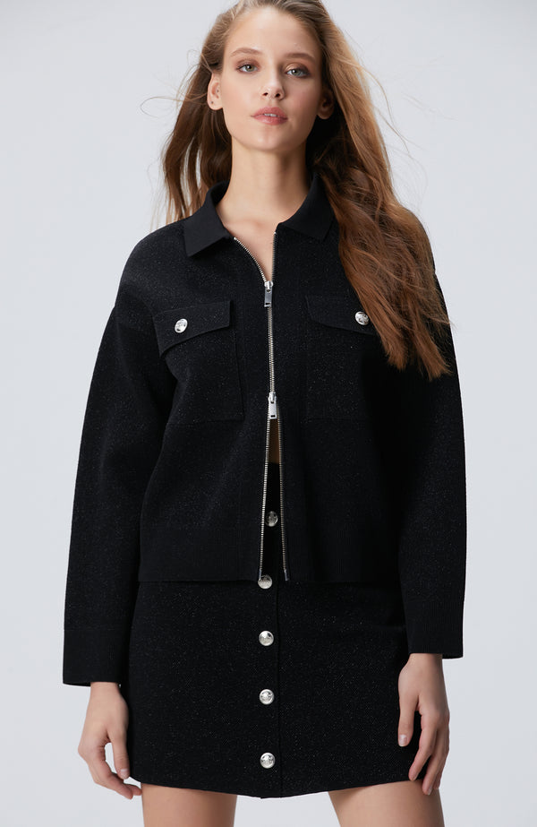 WOMEN'S Black Glitter Knit Jacket