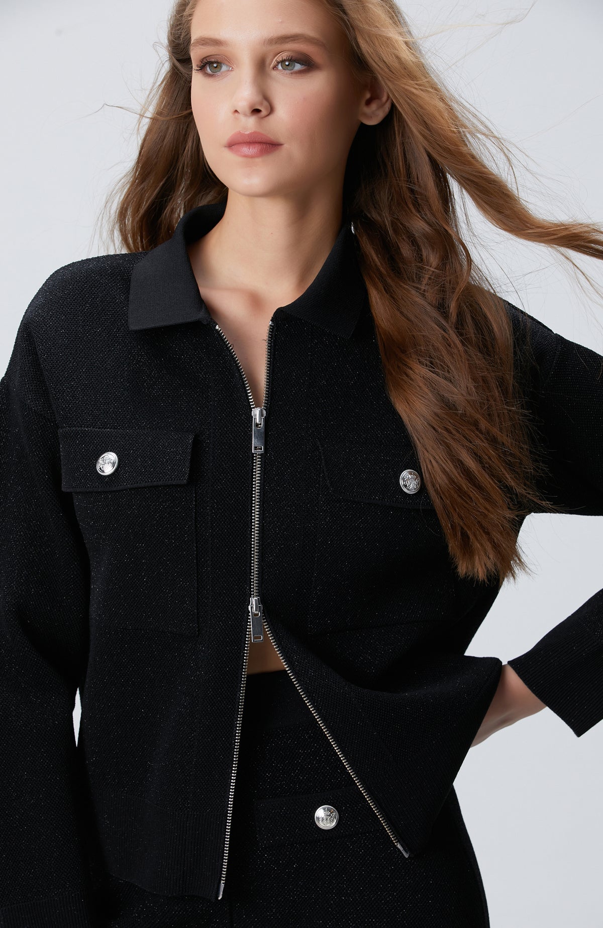 WOMEN'S Black Glitter Knit Jacket