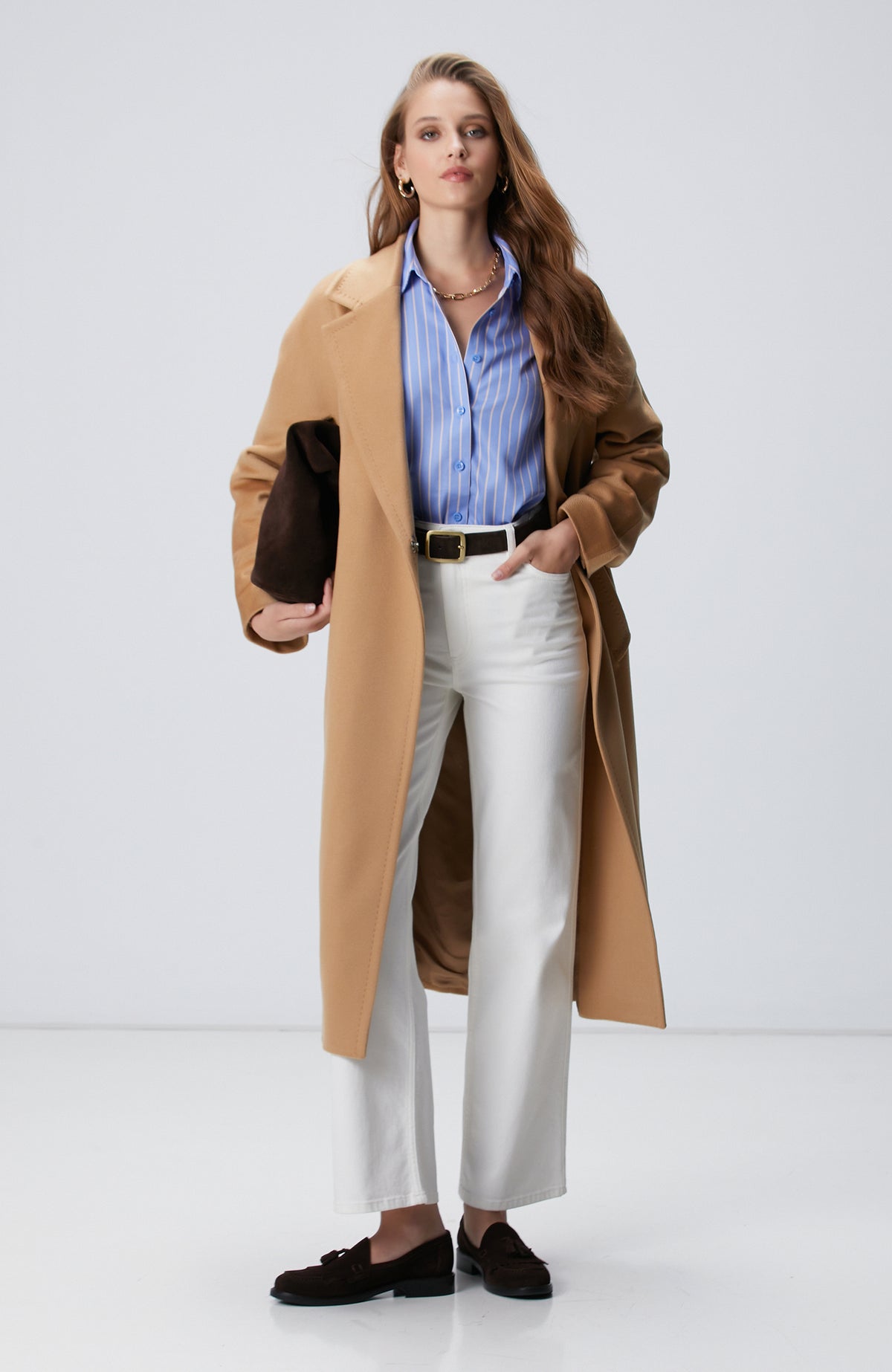 WOMEN'S Blue Beige Striped Non-Iron Shirt